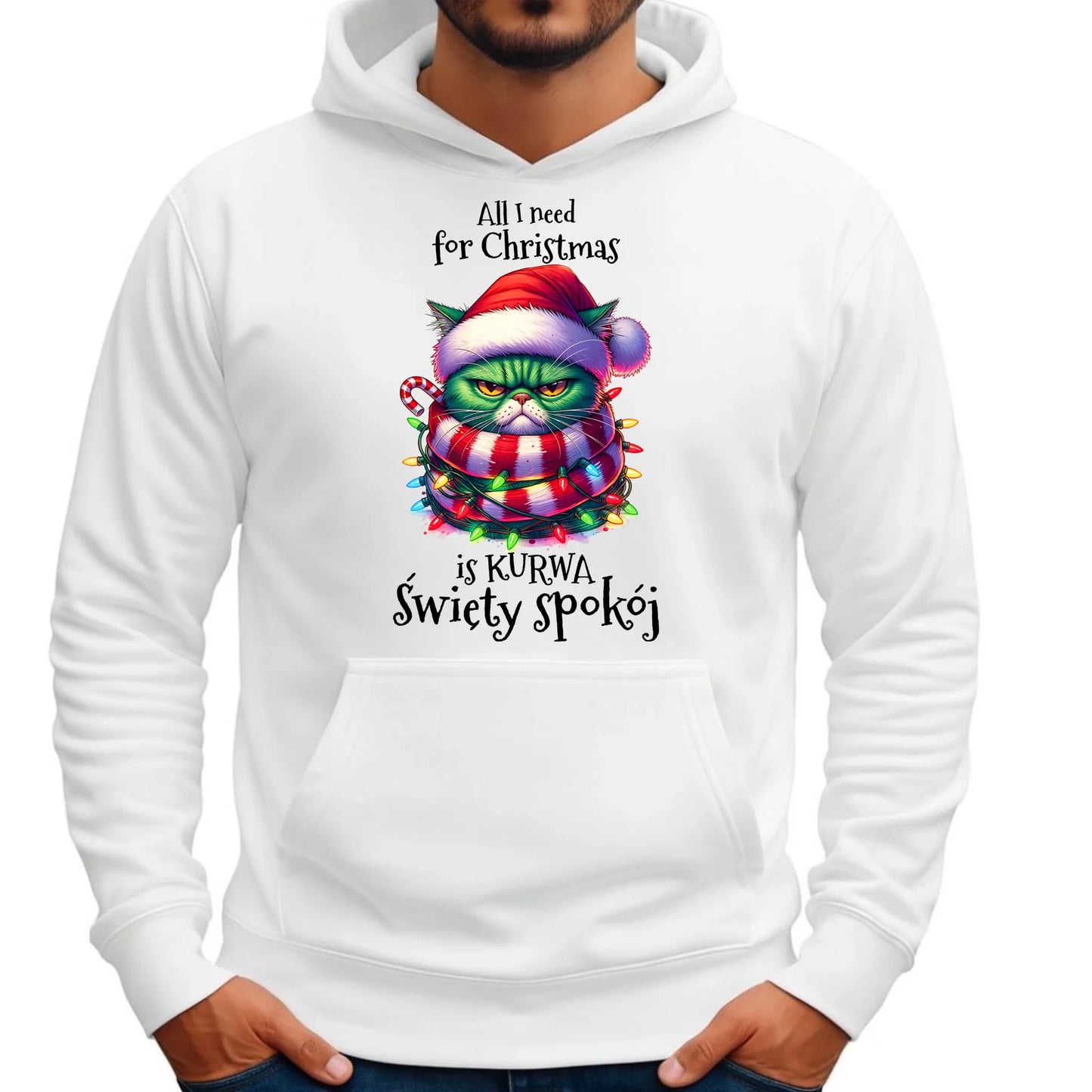 Bluza męska z kapturem świąteczna - All I need for Christmas is ku*wa święty spokój - bez cenzury BN101 - StoryCups.pl