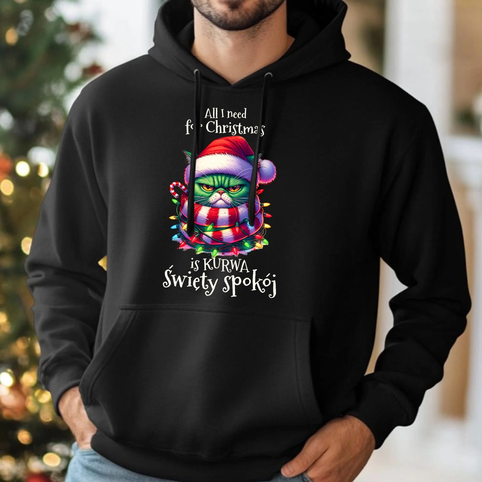 Bluza męska z kapturem świąteczna - All I need for Christmas is ku*wa święty spokój - bez cenzury BN101 - StoryCups.pl