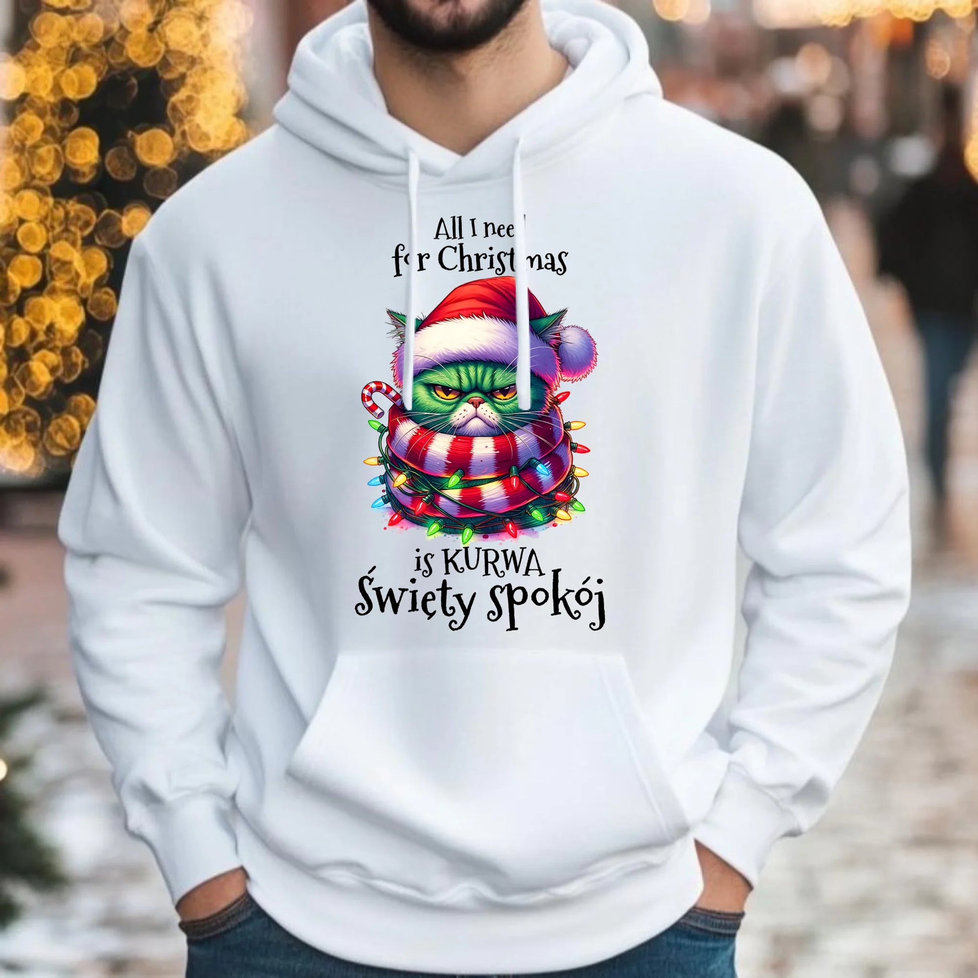 Bluza męska z kapturem świąteczna - All I need for Christmas is ku*wa święty spokój - bez cenzury BN101 - StoryCups.pl