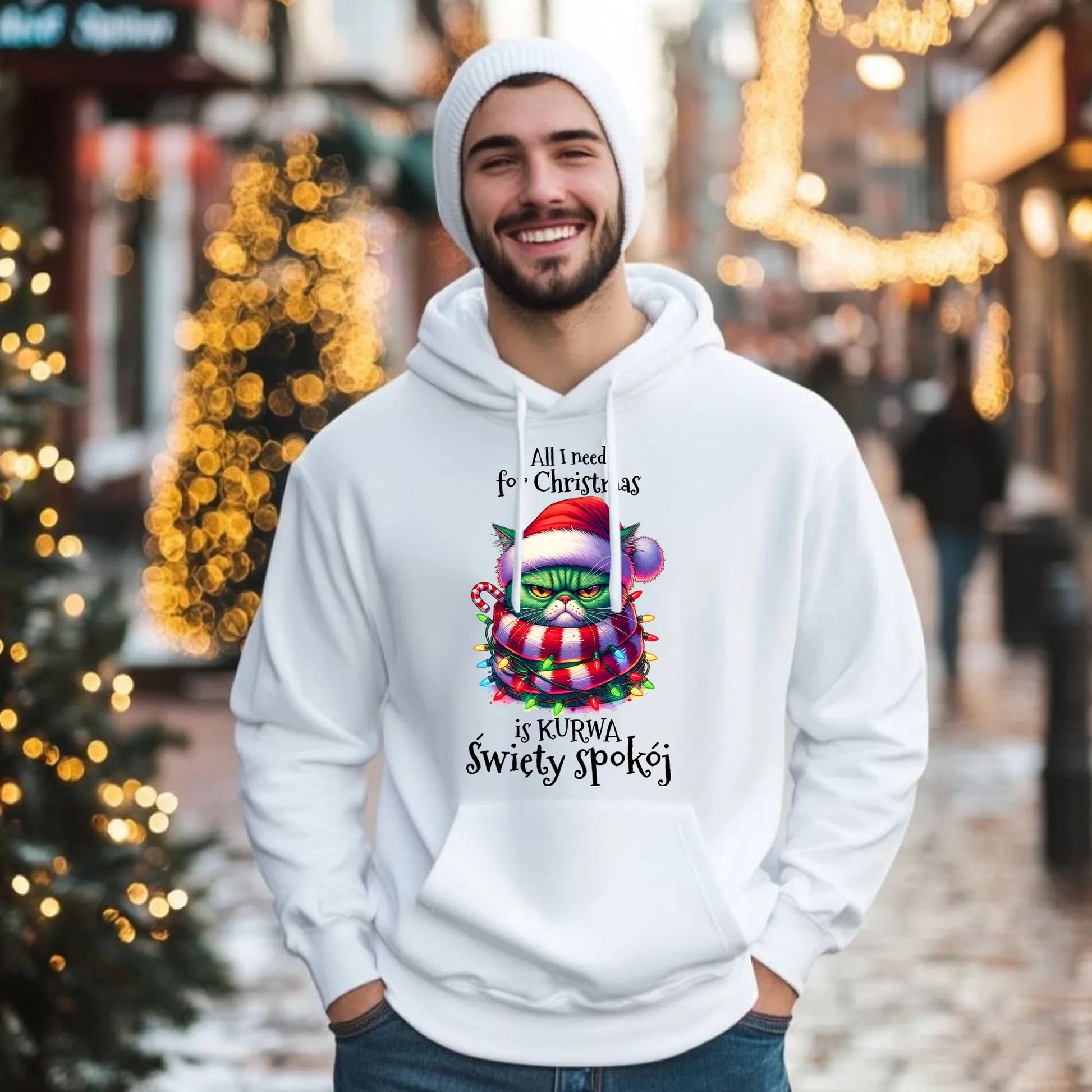 Bluza męska z kapturem świąteczna - All I need for Christmas is ku*wa święty spokój - bez cenzury BN101 - StoryCups.pl