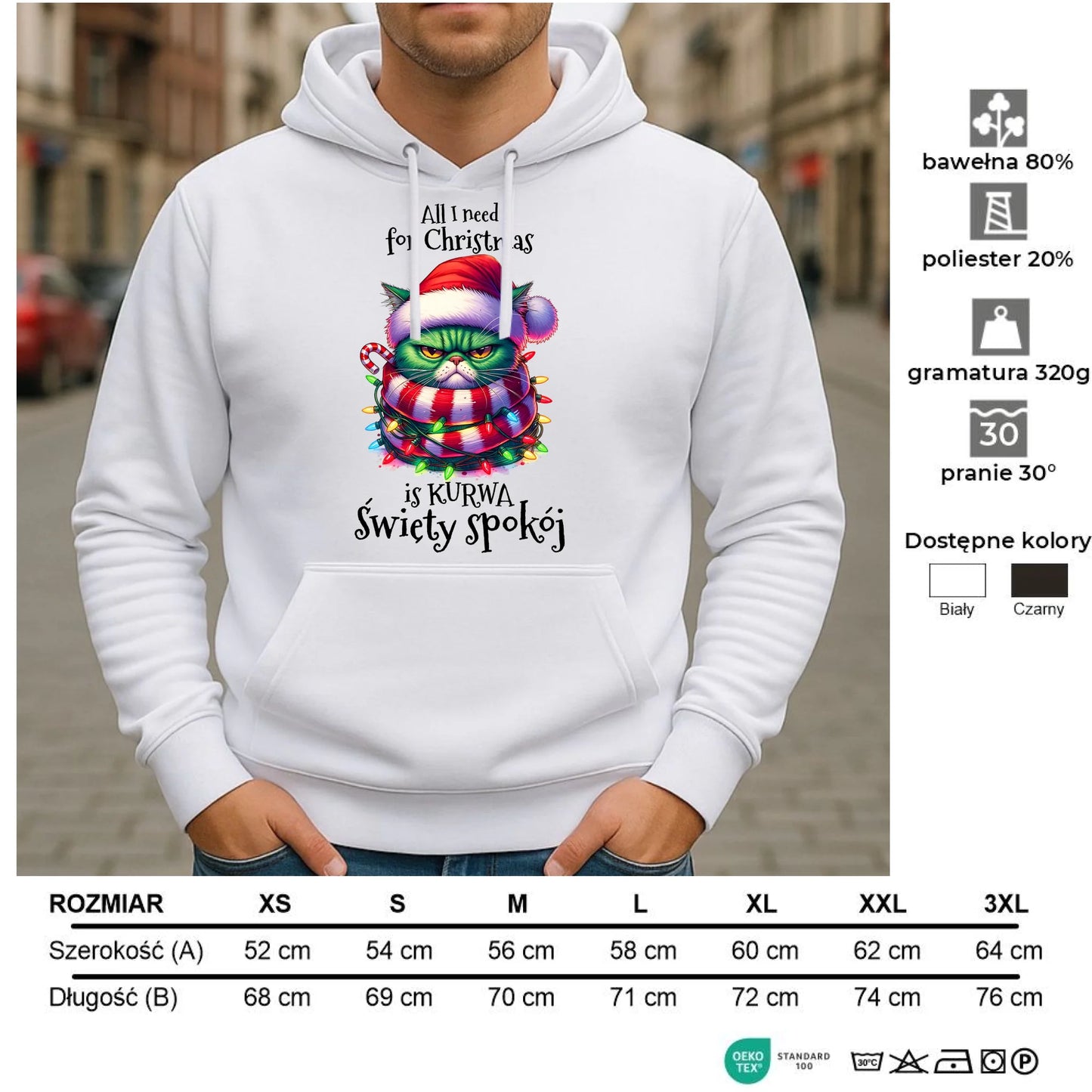 Bluza męska z kapturem świąteczna - All I need for Christmas is ku*wa święty spokój - bez cenzury BN101 - StoryCups.pl