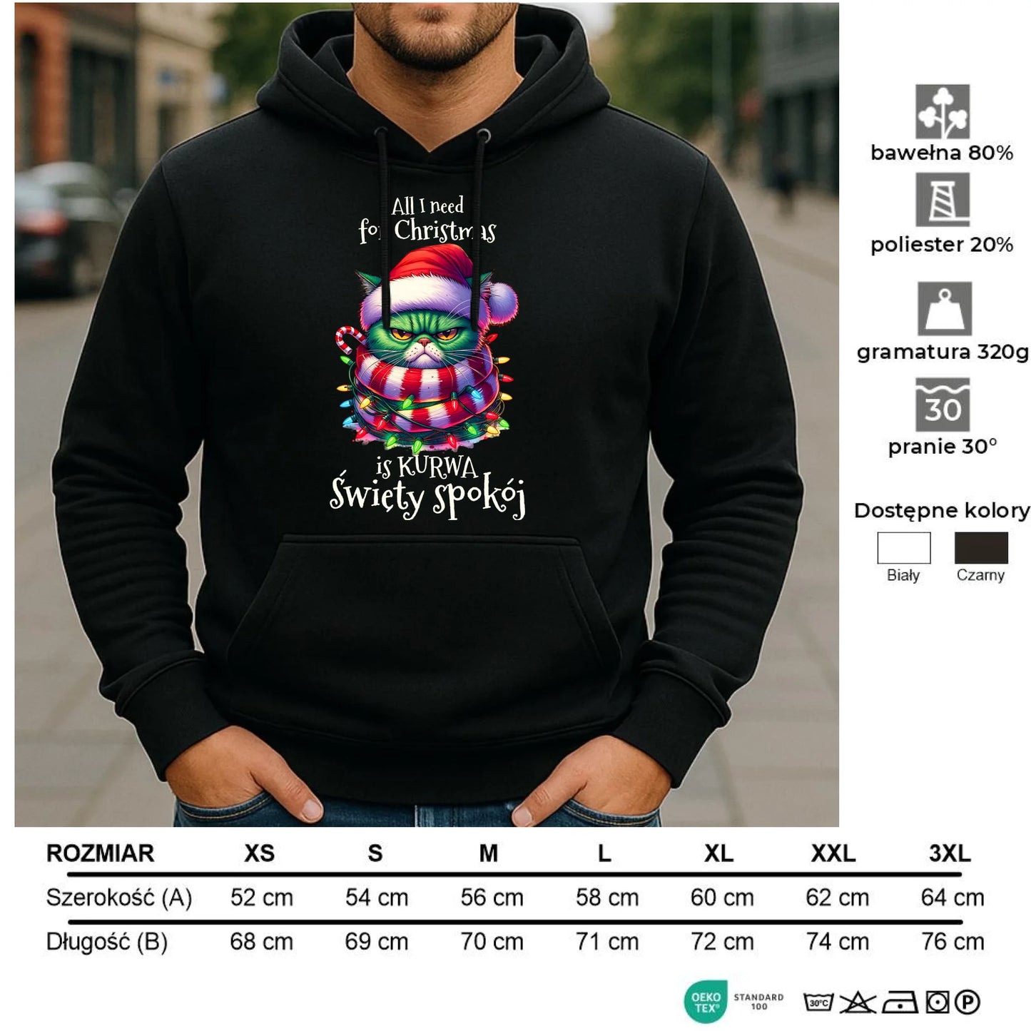 Bluza męska z kapturem świąteczna - All I need for Christmas is ku*wa święty spokój - bez cenzury BN101 - StoryCups.pl