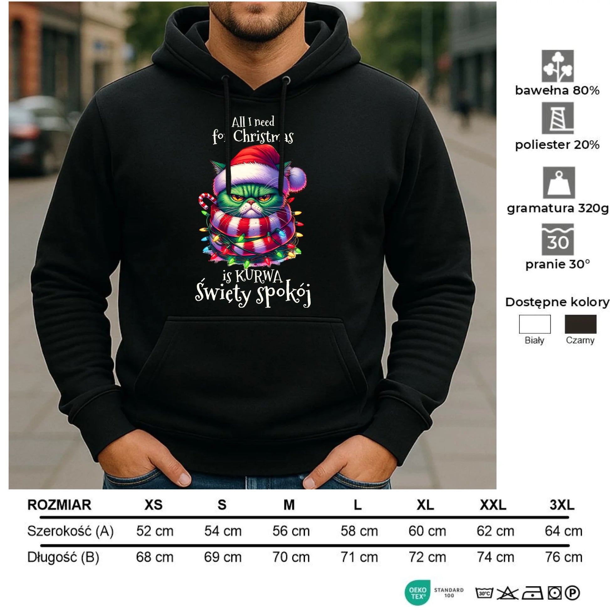 Bluza męska z kapturem świąteczna - All I need for Christmas is ku*wa święty spokój - bez cenzury BN101 - StoryCups.pl