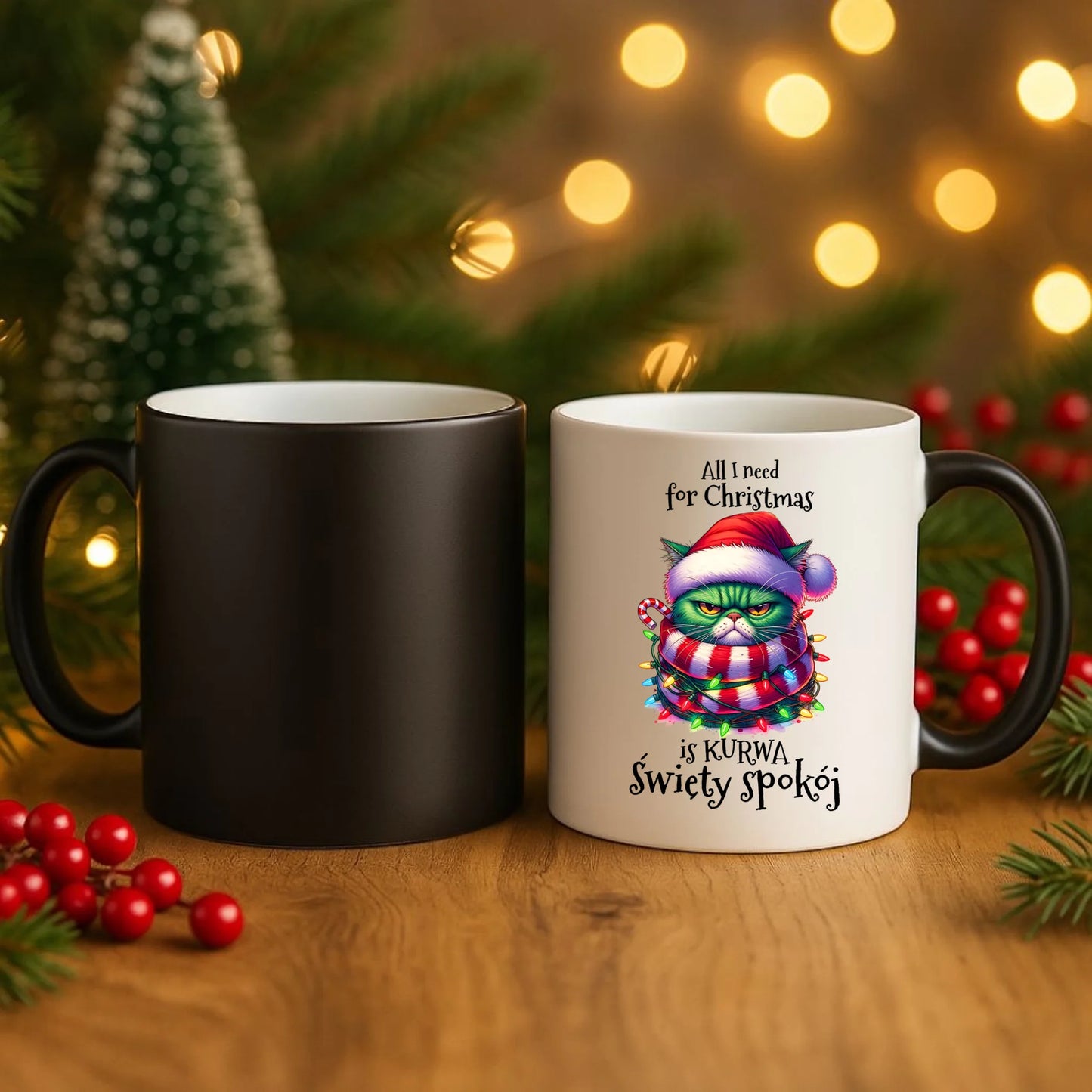 Kubek magiczny świąteczny - All I need for Christmas is ku*wa święty spokój - bez cenzury BN101 - StoryCups.pl