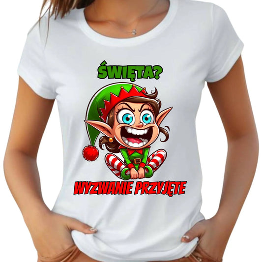 Koszulka damska świąteczna - Skrzat Wyzwanie przyjęte BN100