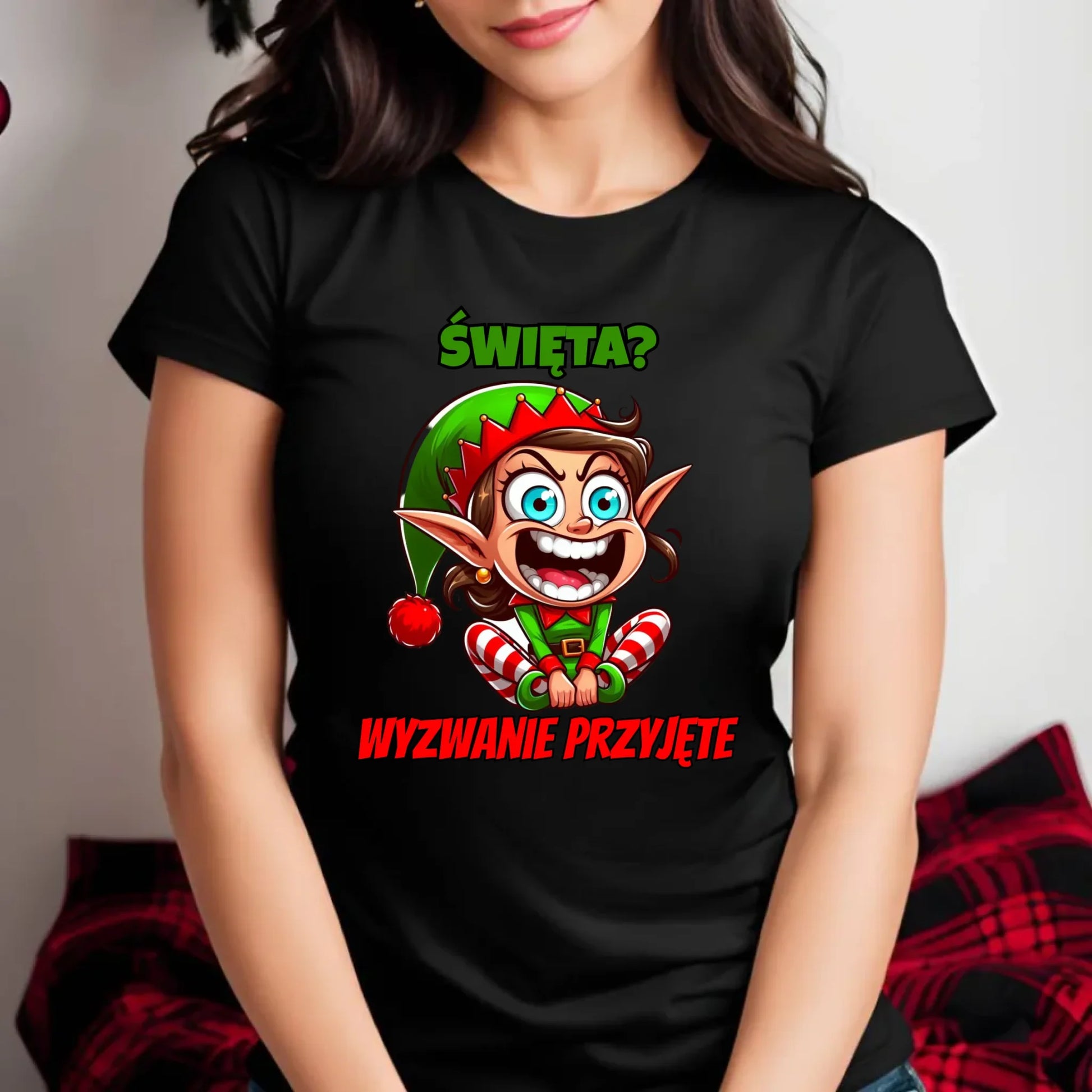 Koszulka damska świąteczna - Skrzat Wyzwanie przyjęte BN100 - StoryCups.pl