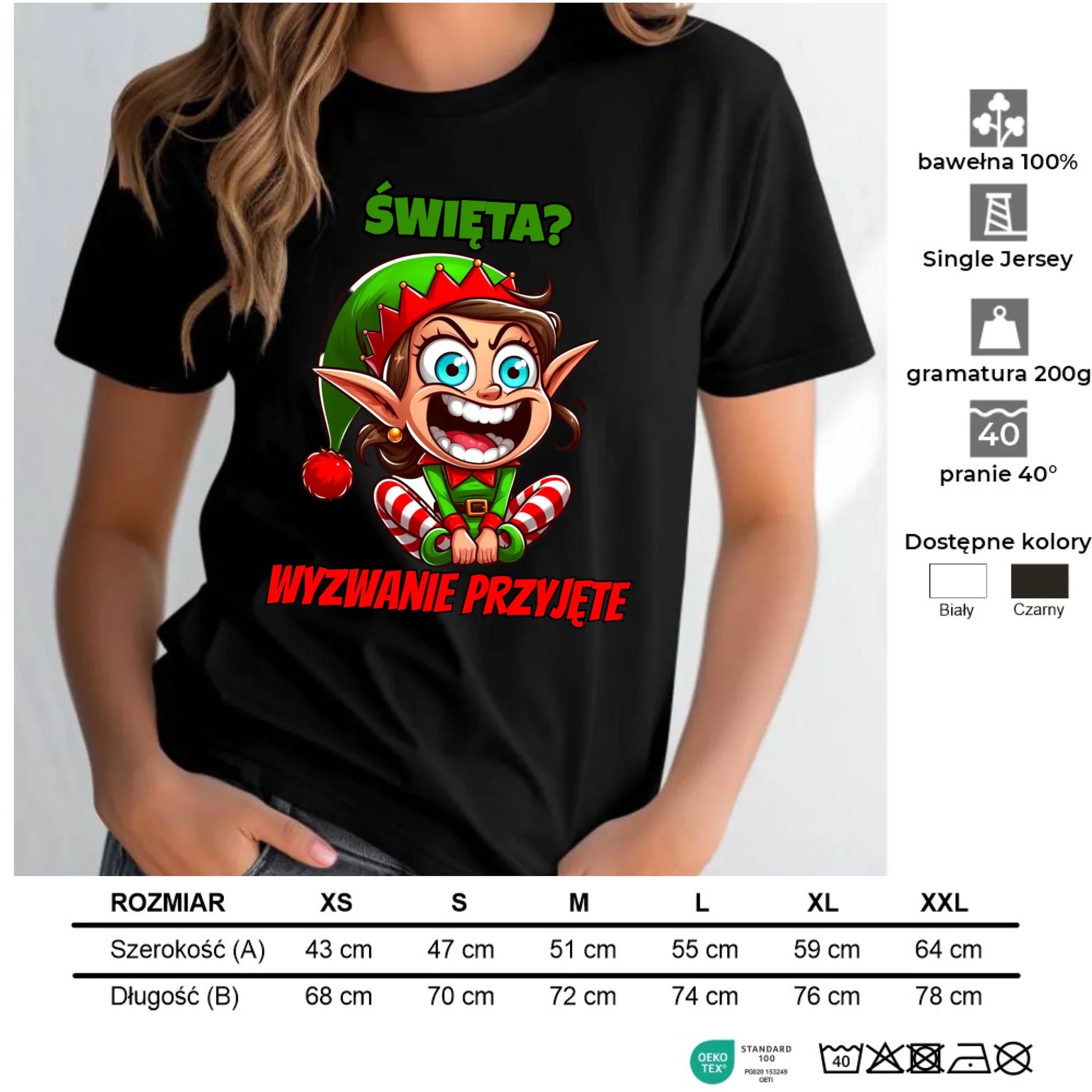 Koszulka damska świąteczna - Skrzat Wyzwanie przyjęte BN100 - StoryCups.pl