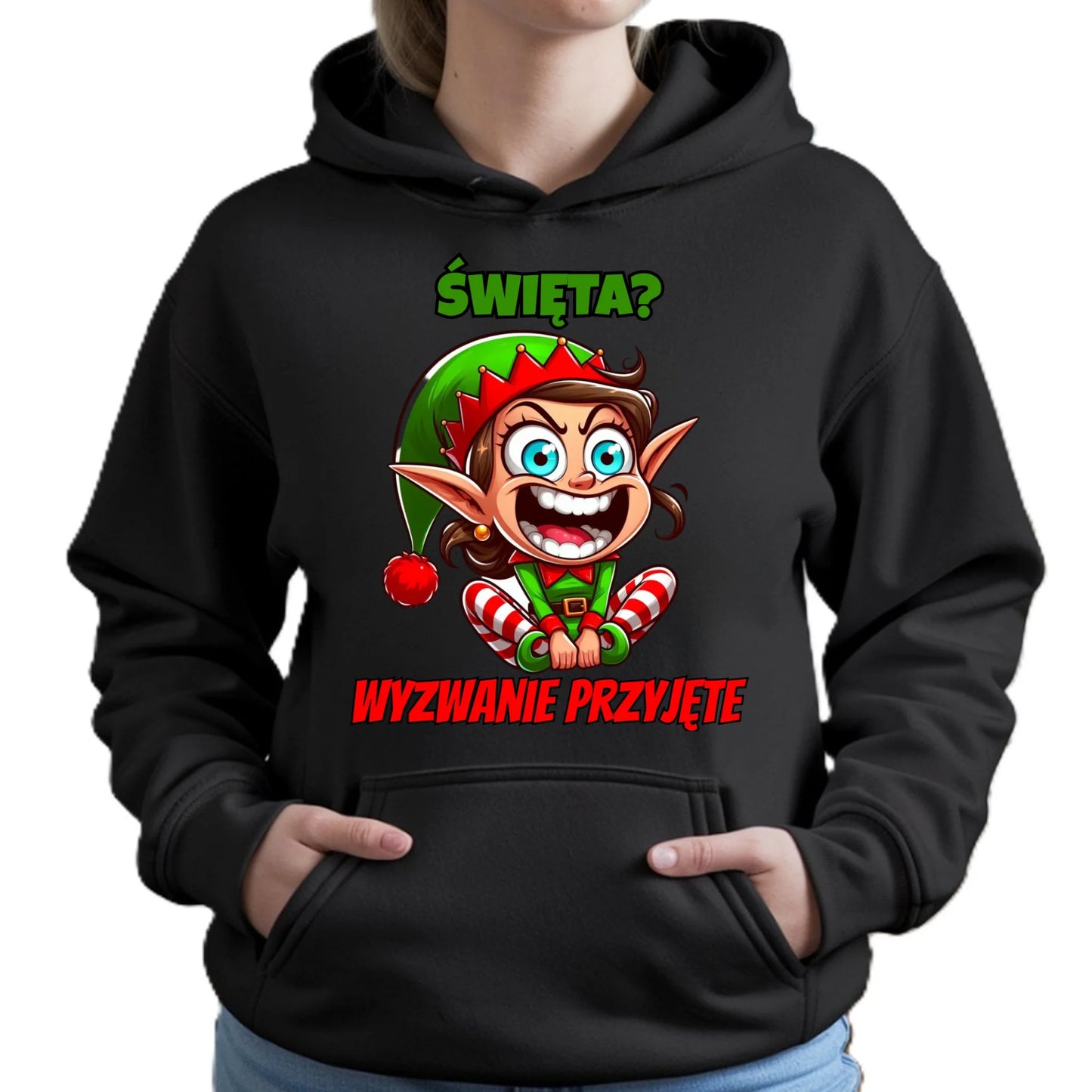 Bluza damska z kapturem świąteczna - Skrzat Wyzwanie przyjęte BN100