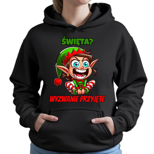 Bluza damska z kapturem świąteczna - Skrzat Wyzwanie przyjęte BN100
