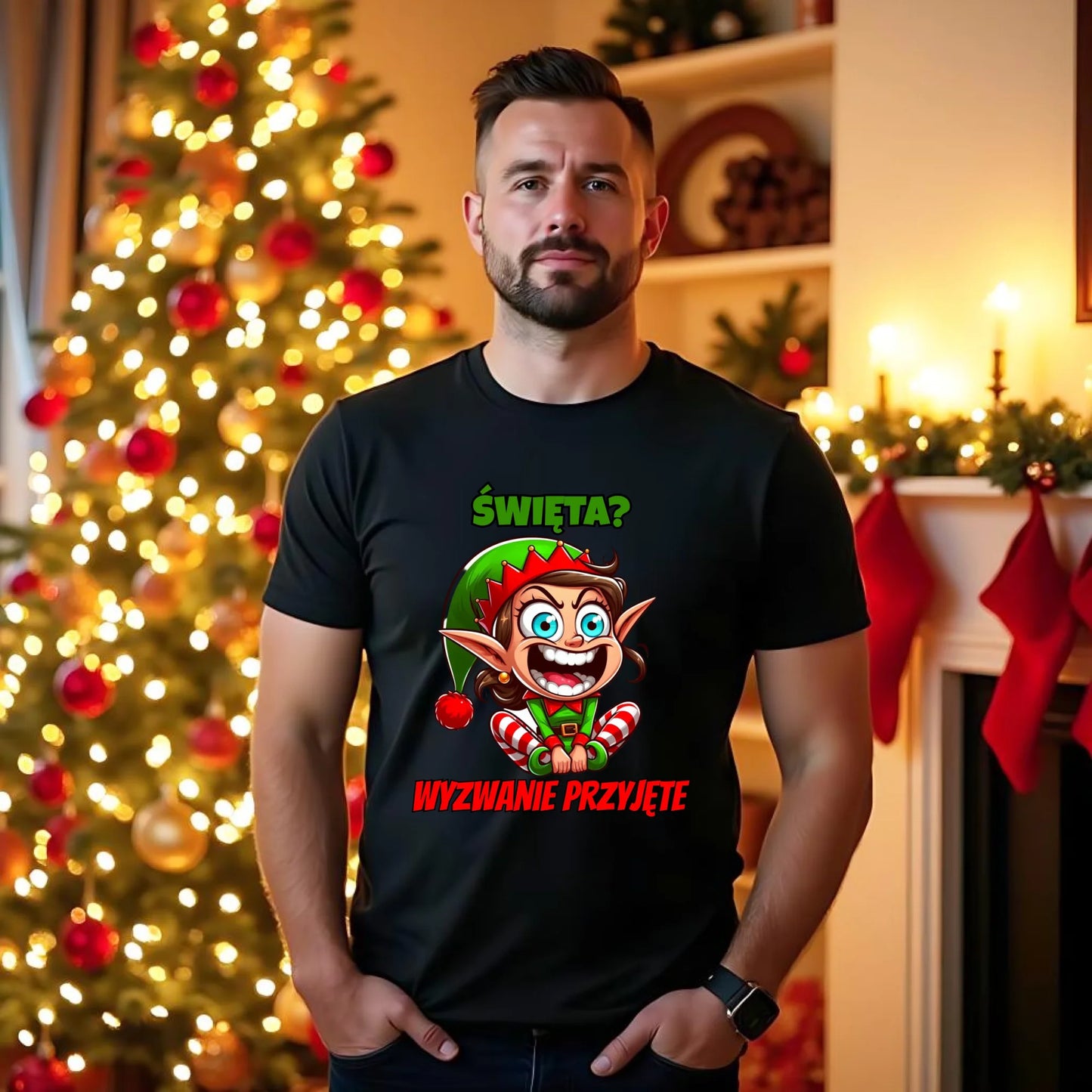 Koszulka męska świąteczna - Skrzat Wyzwanie przyjęte BN100