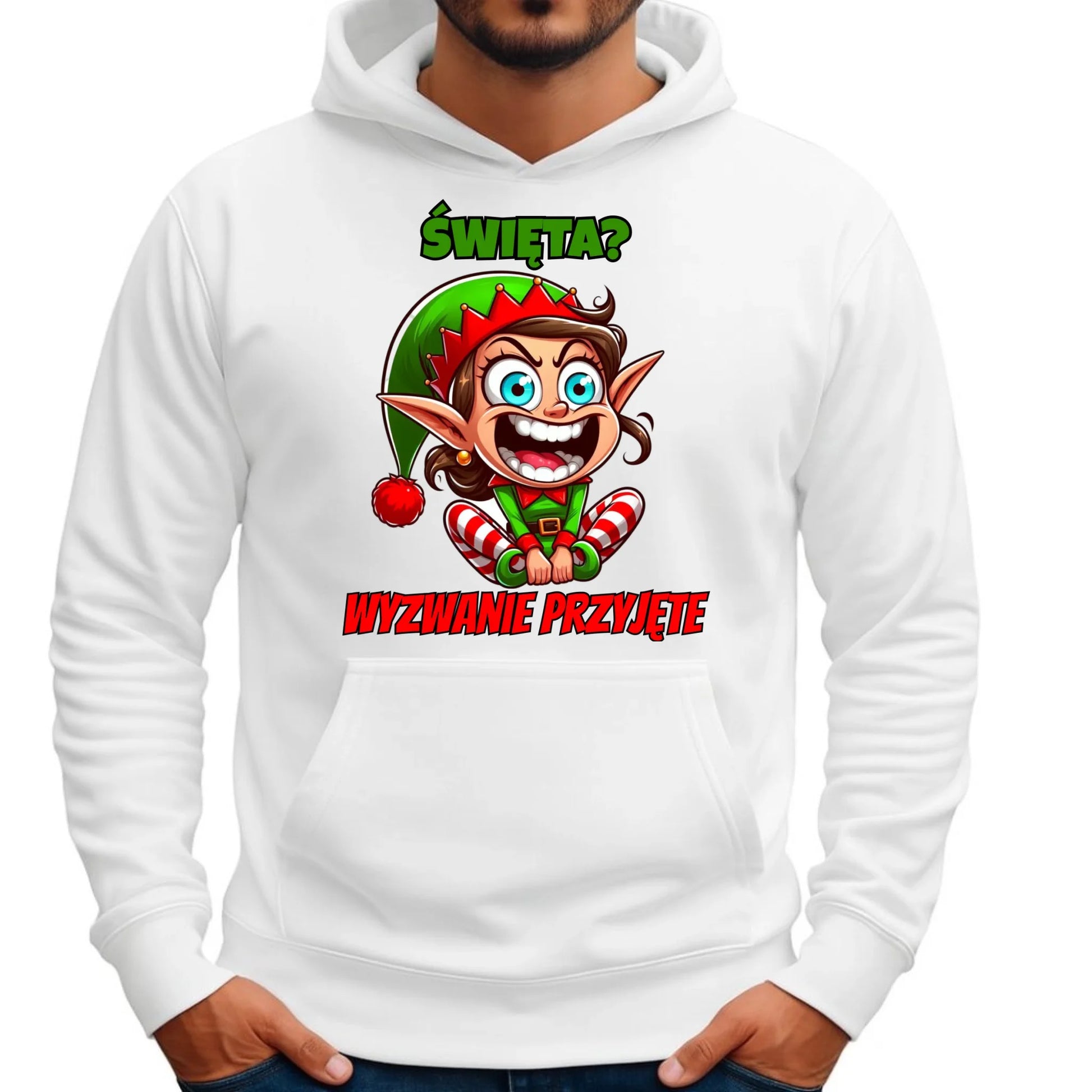 Bluza męska z kapturem świąteczna - Skrzat Wyzwanie przyjęte BN100 - StoryCups.pl