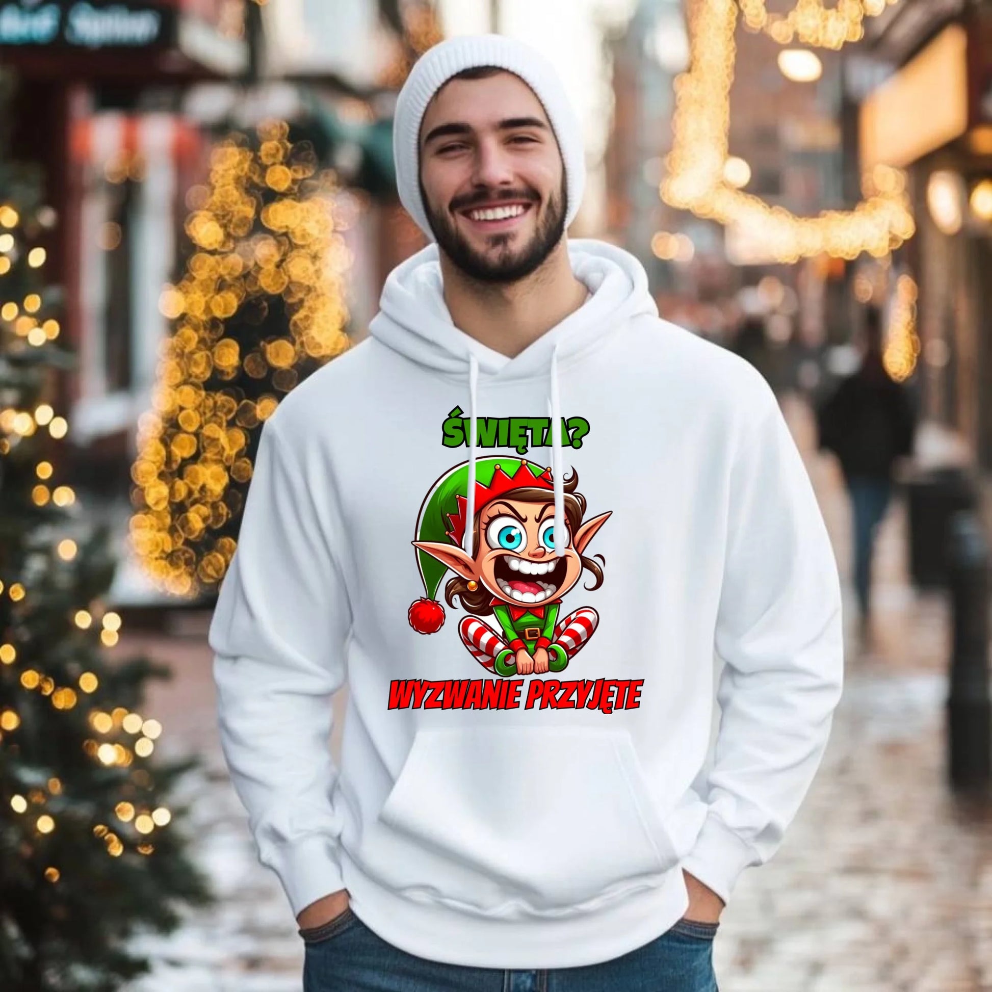 Bluza męska z kapturem świąteczna - Skrzat Wyzwanie przyjęte BN100 - StoryCups.pl