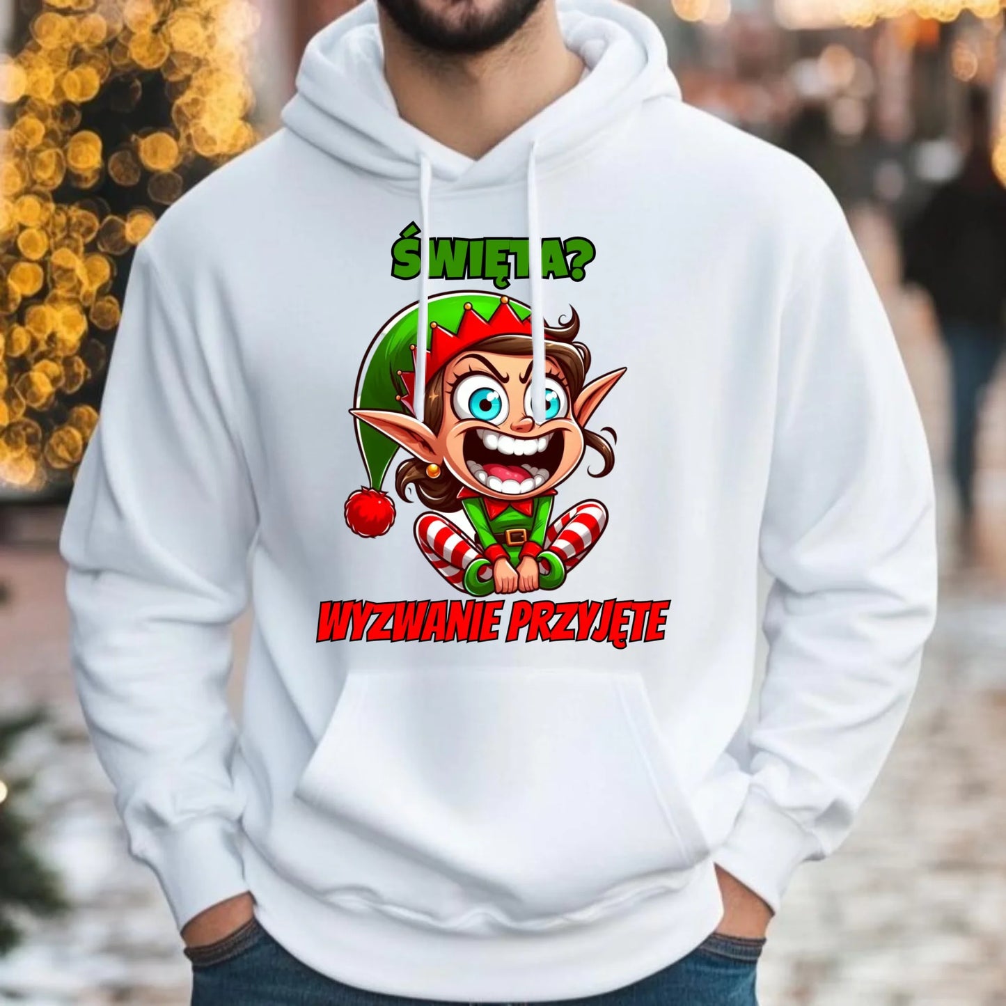 Bluza męska z kapturem świąteczna - Skrzat Wyzwanie przyjęte BN100 - StoryCups.pl