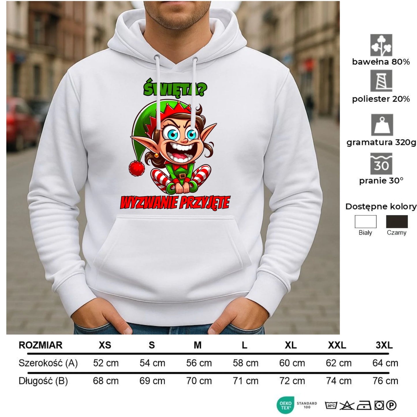 Bluza męska z kapturem świąteczna - Skrzat Wyzwanie przyjęte BN100 - StoryCups.pl