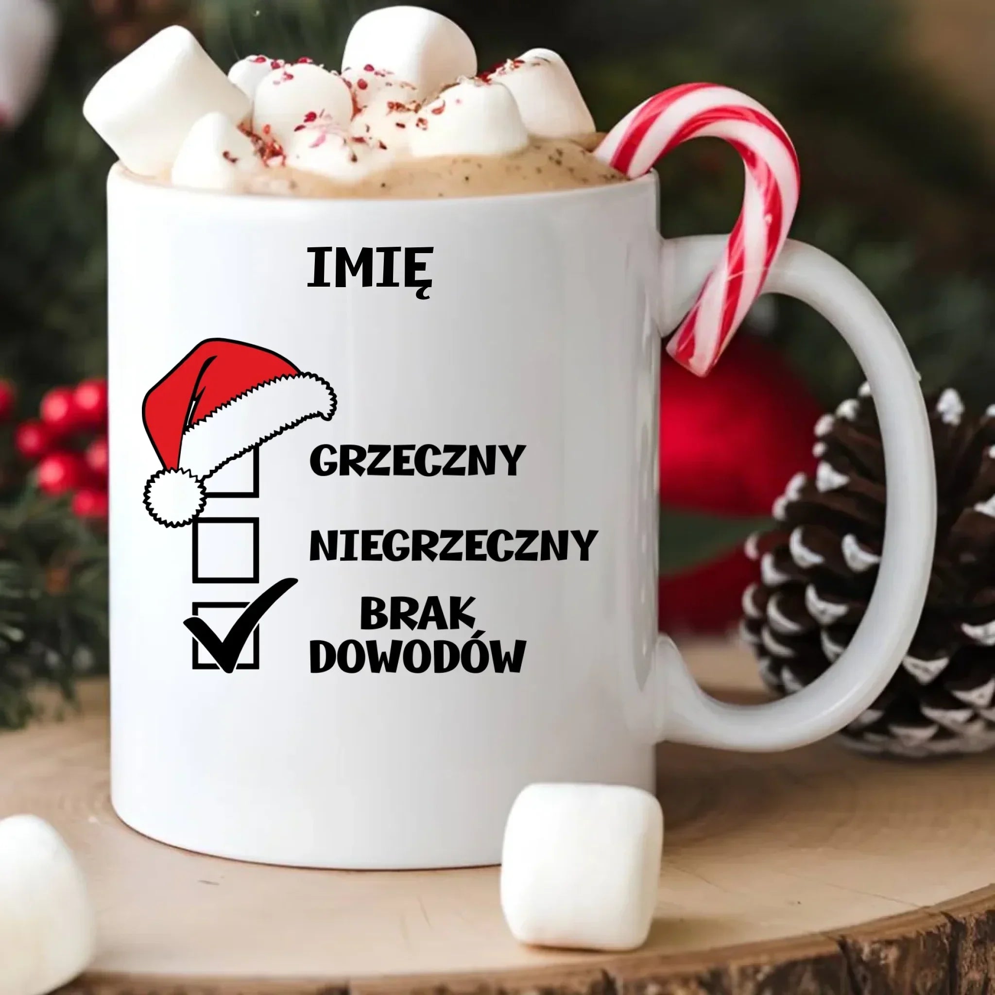 Kubek świąteczny - Grzeczny niegrzeczny brak dowodów - personalizowany BN99 - StoryCups.pl