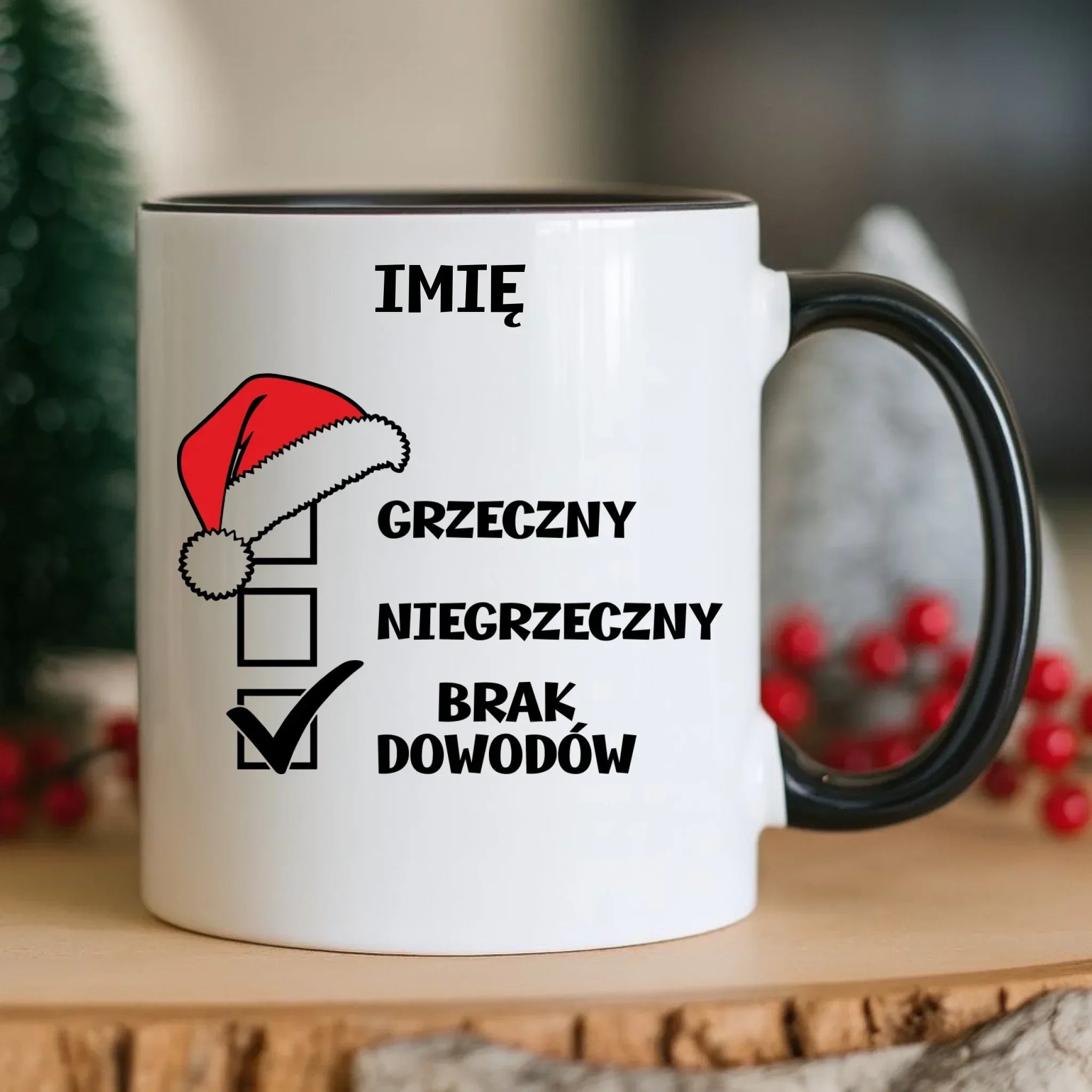 Kubek świąteczny - Grzeczny niegrzeczny brak dowodów - personalizowany BN99 - StoryCups.pl