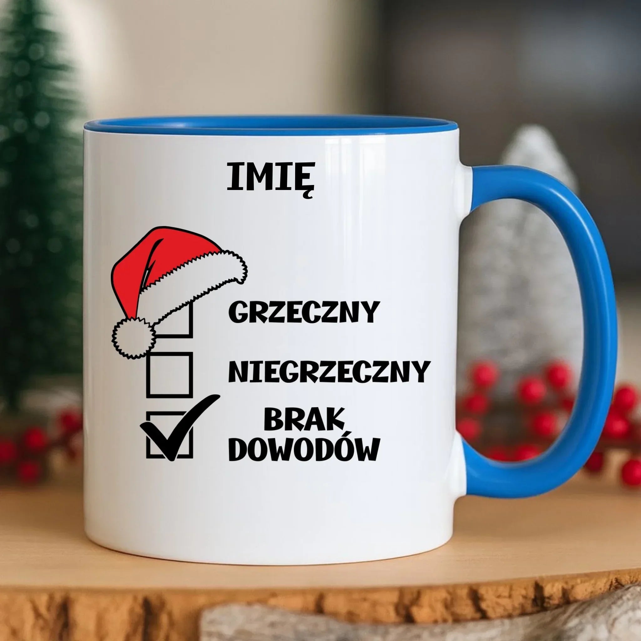 Kubek świąteczny - Grzeczny niegrzeczny brak dowodów - personalizowany BN99 - StoryCups.pl