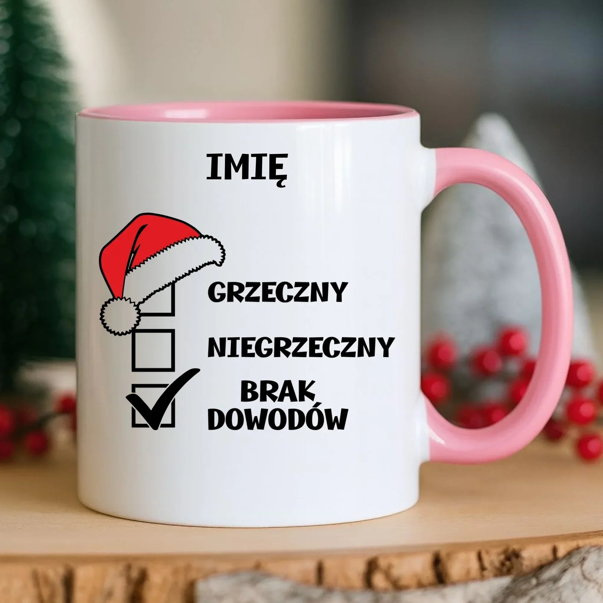 Kubek świąteczny - Grzeczny niegrzeczny brak dowodów - personalizowany BN99 - StoryCups.pl