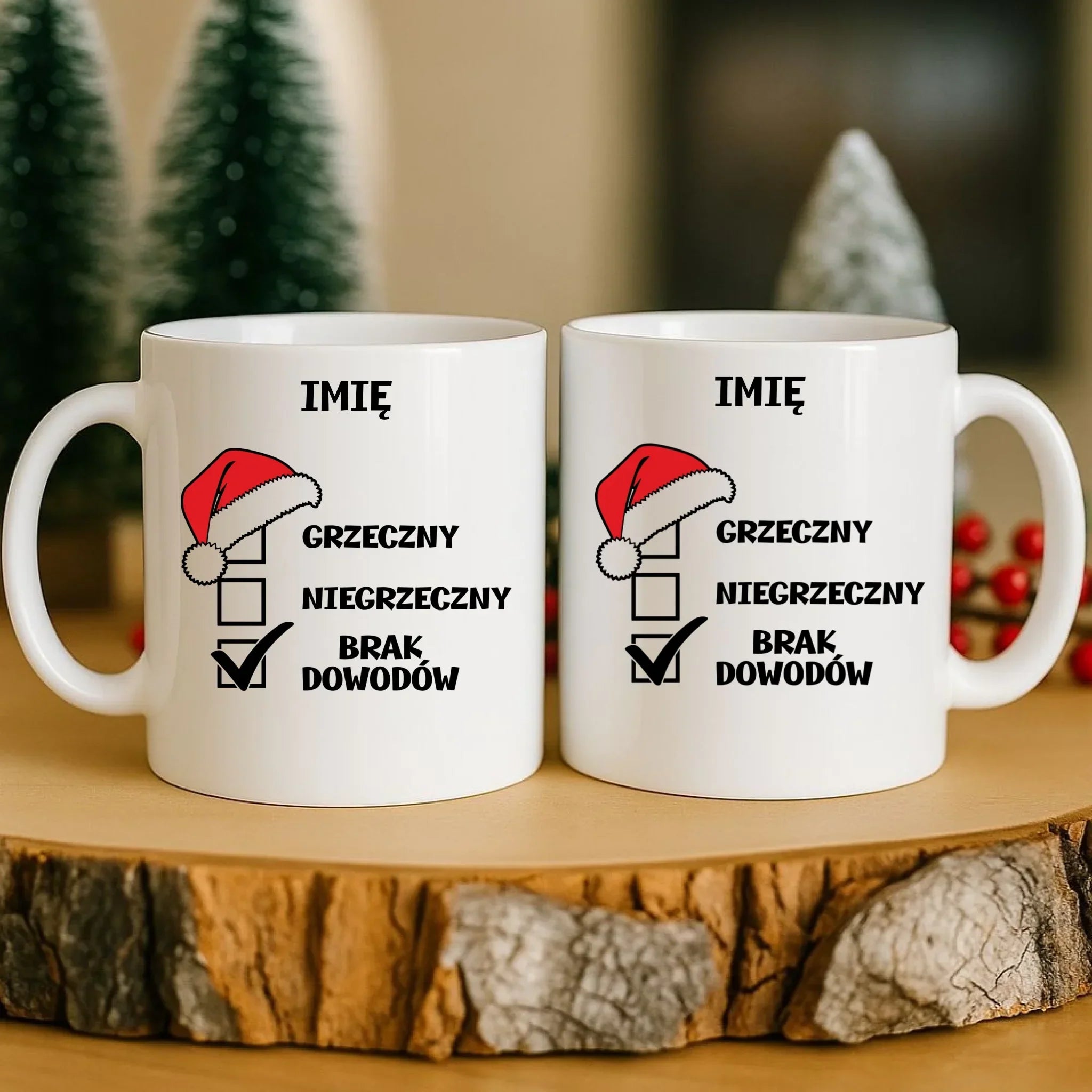 Kubek świąteczny - Grzeczny niegrzeczny brak dowodów - personalizowany BN99 - StoryCups.pl