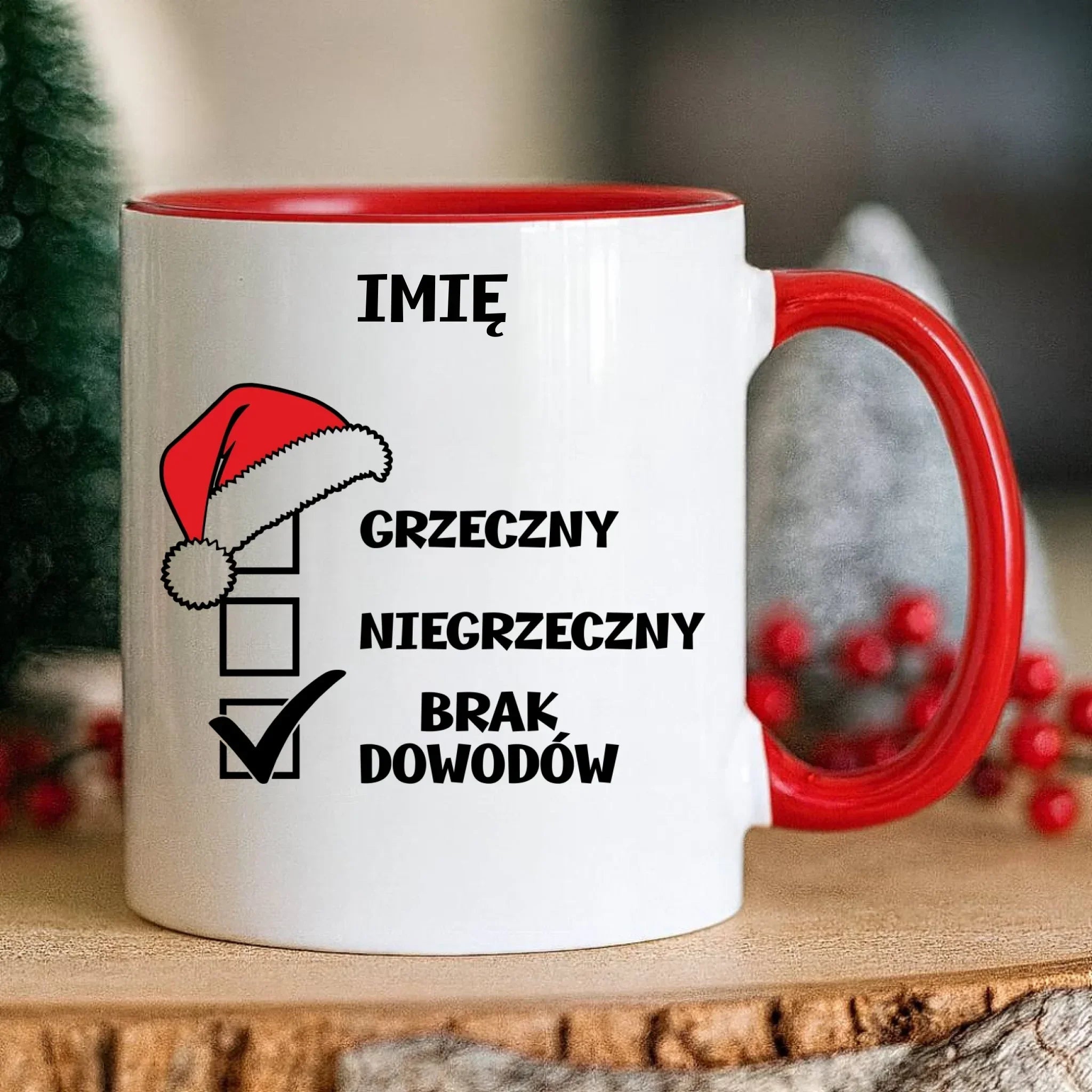 Kubek świąteczny - Grzeczny niegrzeczny brak dowodów - personalizowany BN99 - StoryCups.pl