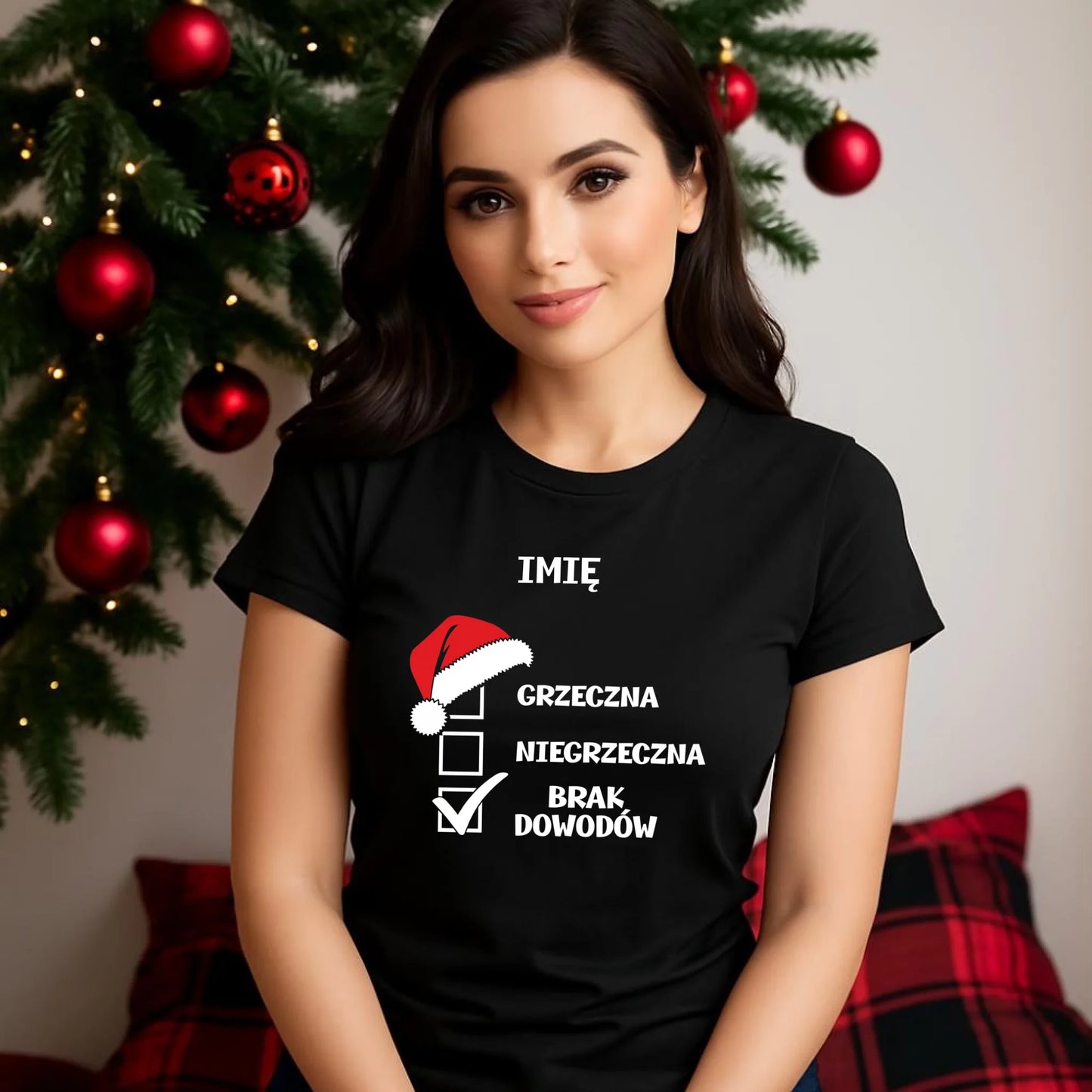 Koszulka damska świąteczna - Grzeczna niegrzeczna brak dowodów - personalizowana BN147