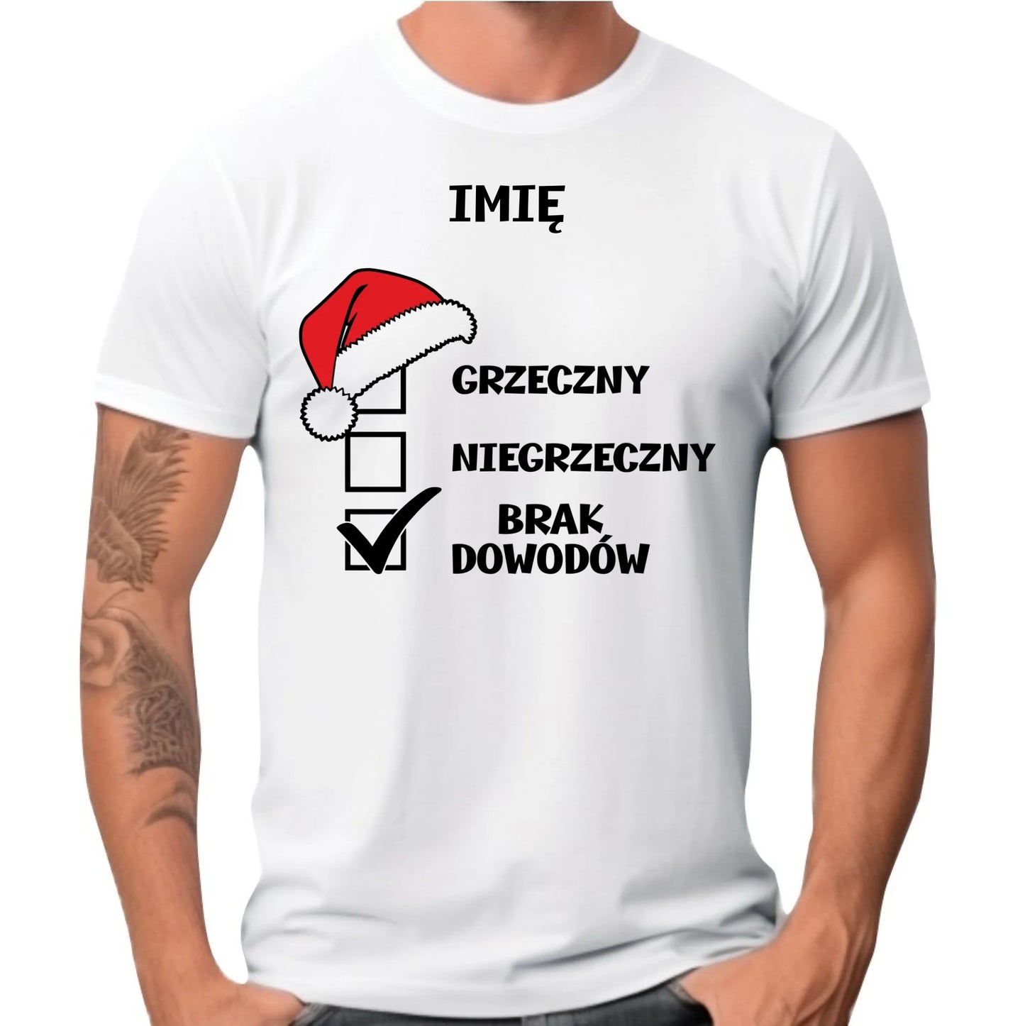 Koszulka męska świąteczna - Grzeczny niegrzeczny brak dowodów - personalizowana BN99 - StoryCups.pl