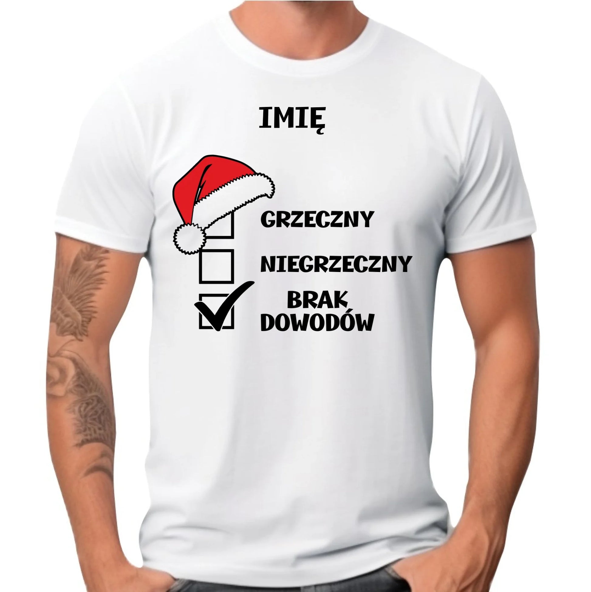 Koszulka męska świąteczna - Grzeczny niegrzeczny brak dowodów - personalizowana BN99 - StoryCups.pl
