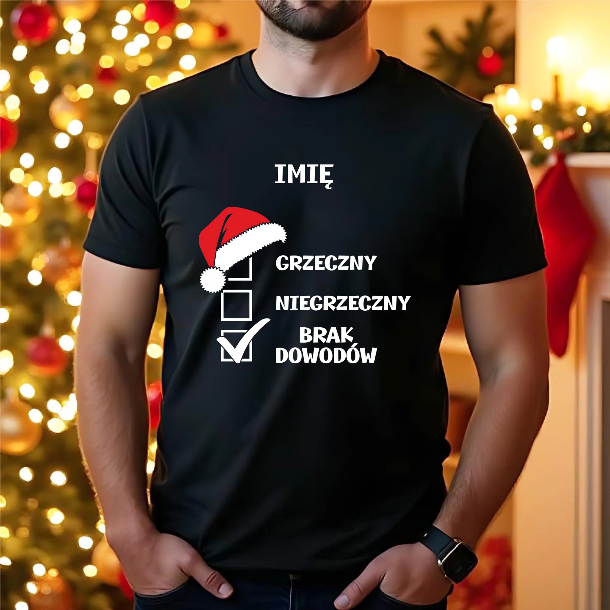 Koszulka męska świąteczna - Grzeczny niegrzeczny brak dowodów - personalizowana BN99 - StoryCups.pl