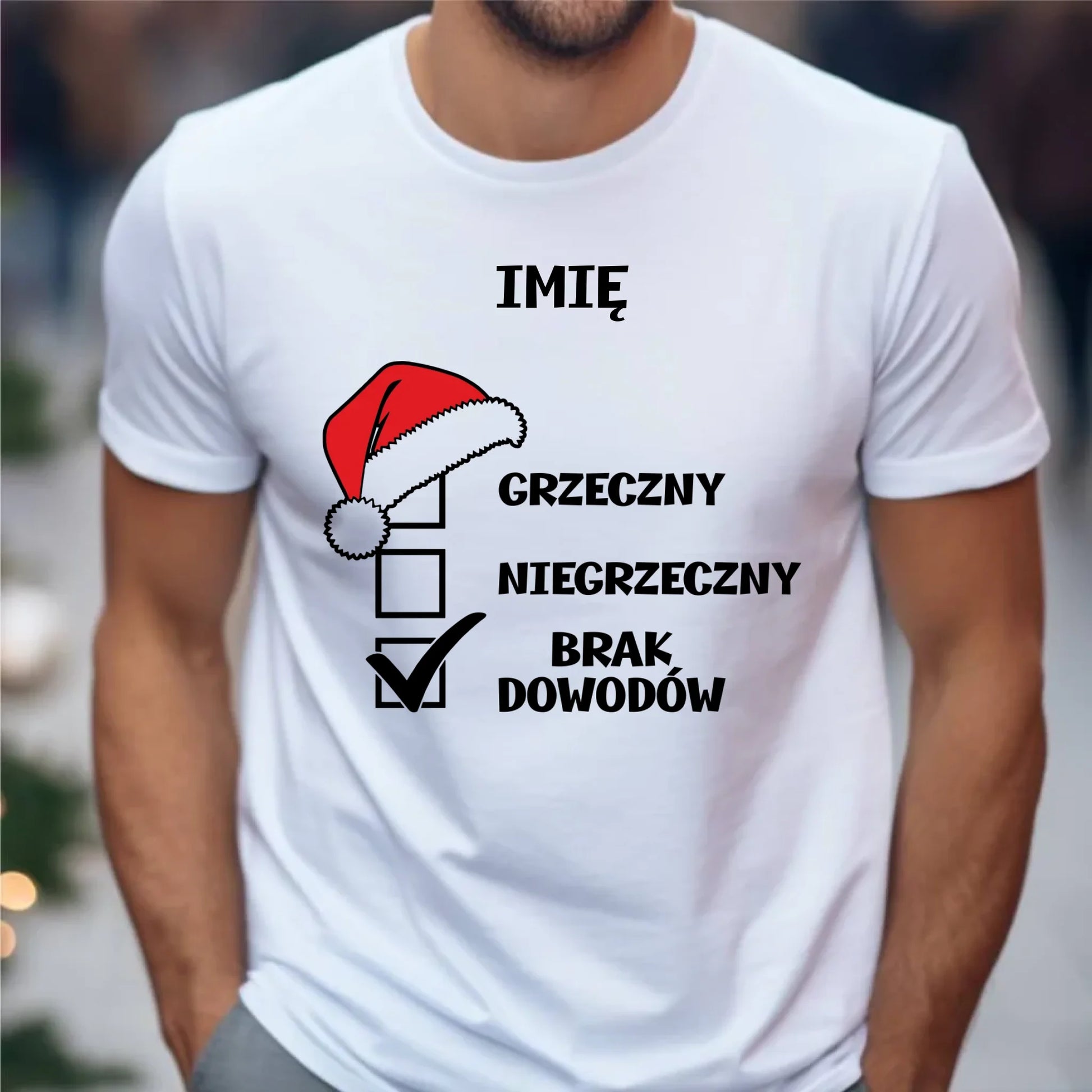 Koszulka męska świąteczna - Grzeczny niegrzeczny brak dowodów - personalizowana BN99 - StoryCups.pl