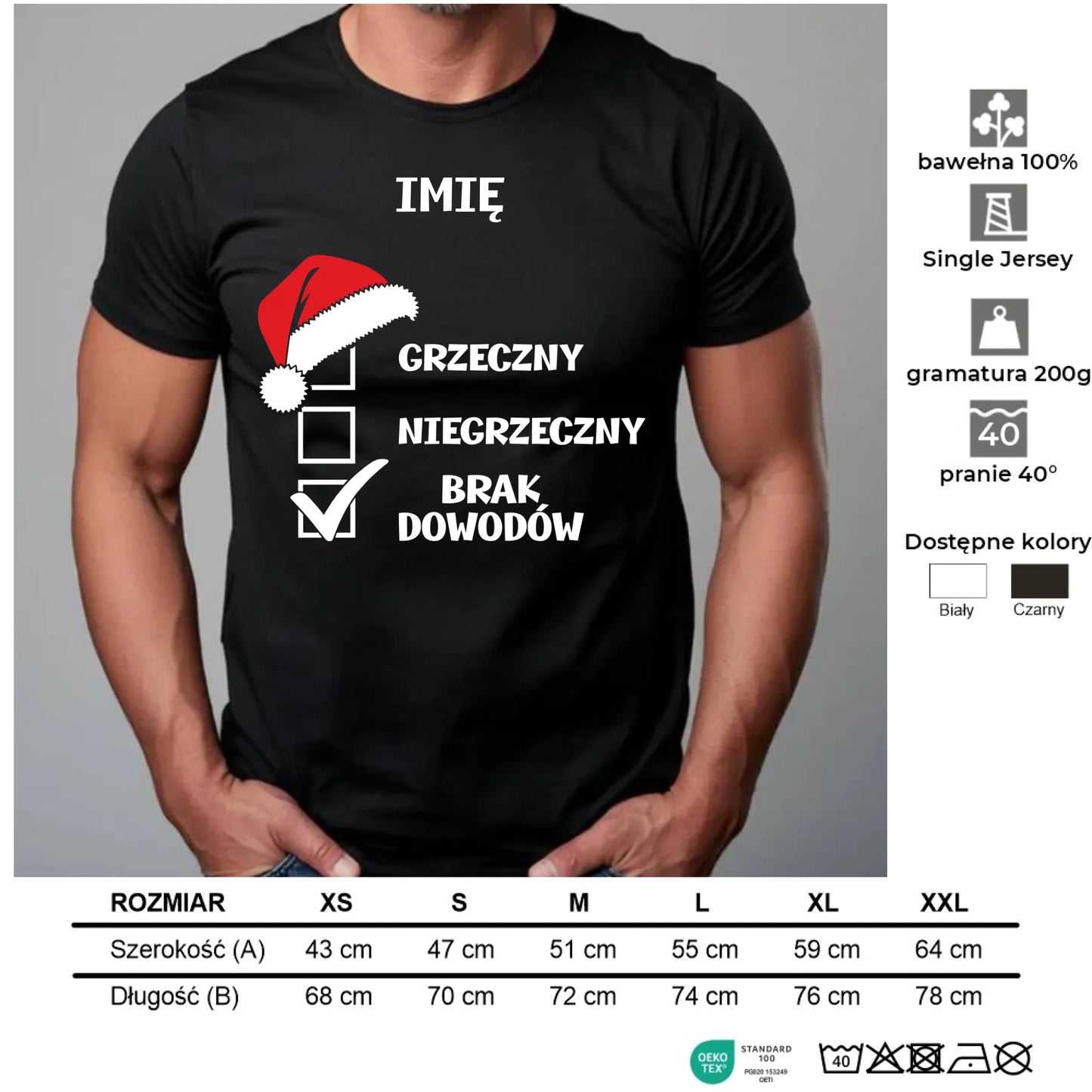 Koszulka męska świąteczna - Grzeczny niegrzeczny brak dowodów - personalizowana BN99 - StoryCups.pl