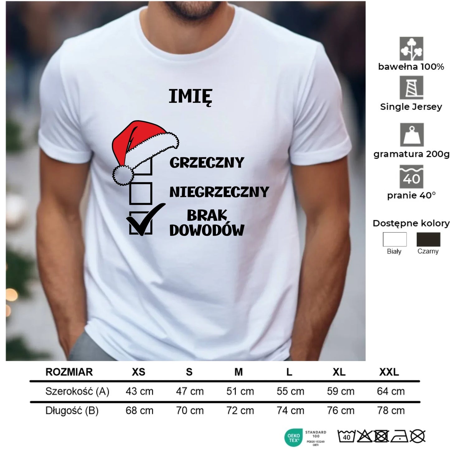 Koszulka męska świąteczna - Grzeczny niegrzeczny brak dowodów - personalizowana BN99 - StoryCups.pl