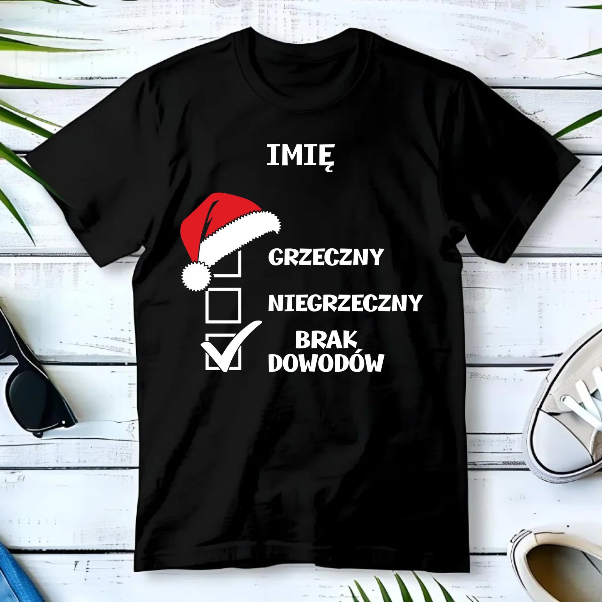 Koszulka męska świąteczna - Grzeczny niegrzeczny brak dowodów - personalizowana BN99 - StoryCups.pl