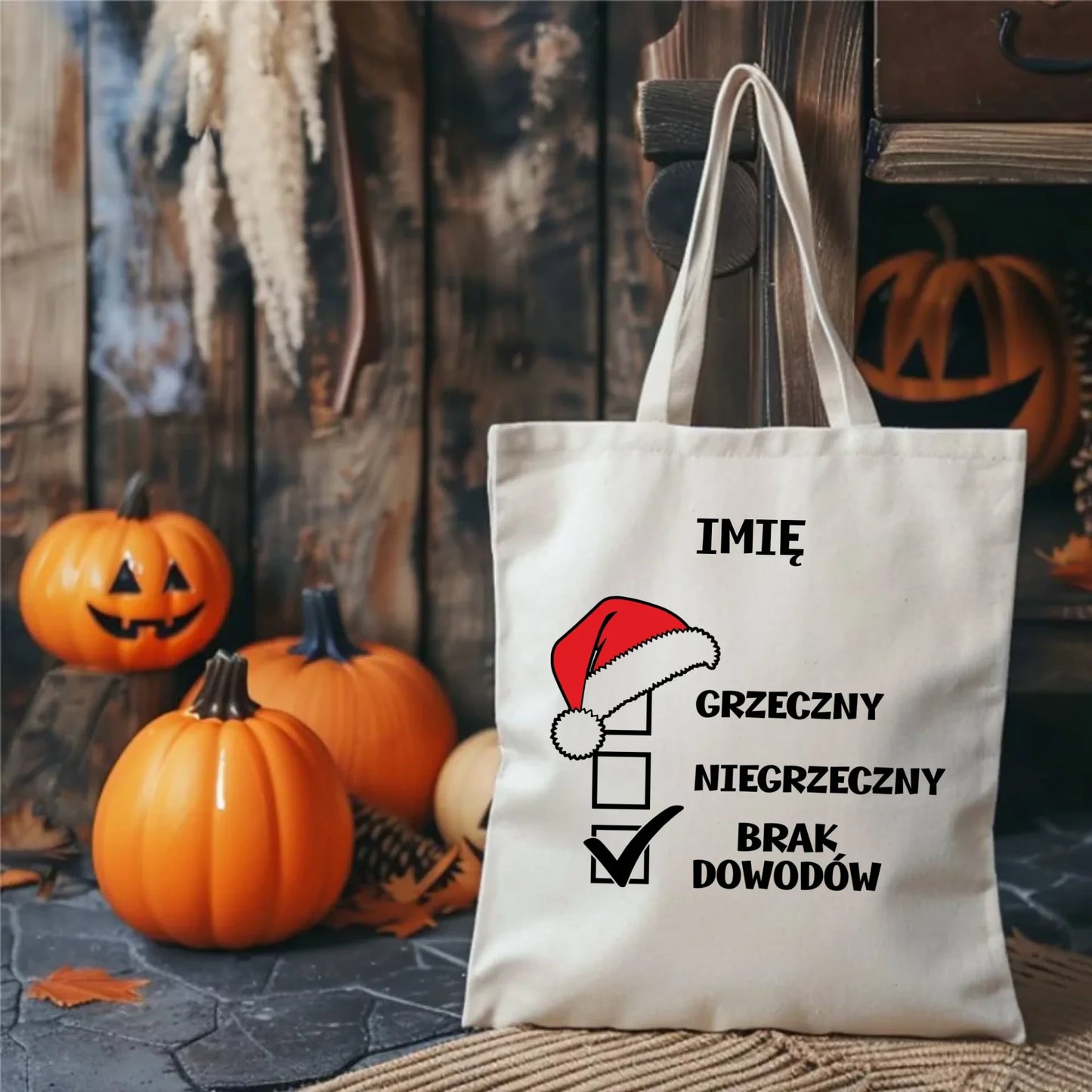 Torba świąteczna - Grzeczny niegrzeczny brak dowodów - personalizowana BN99 - StoryCups.pl