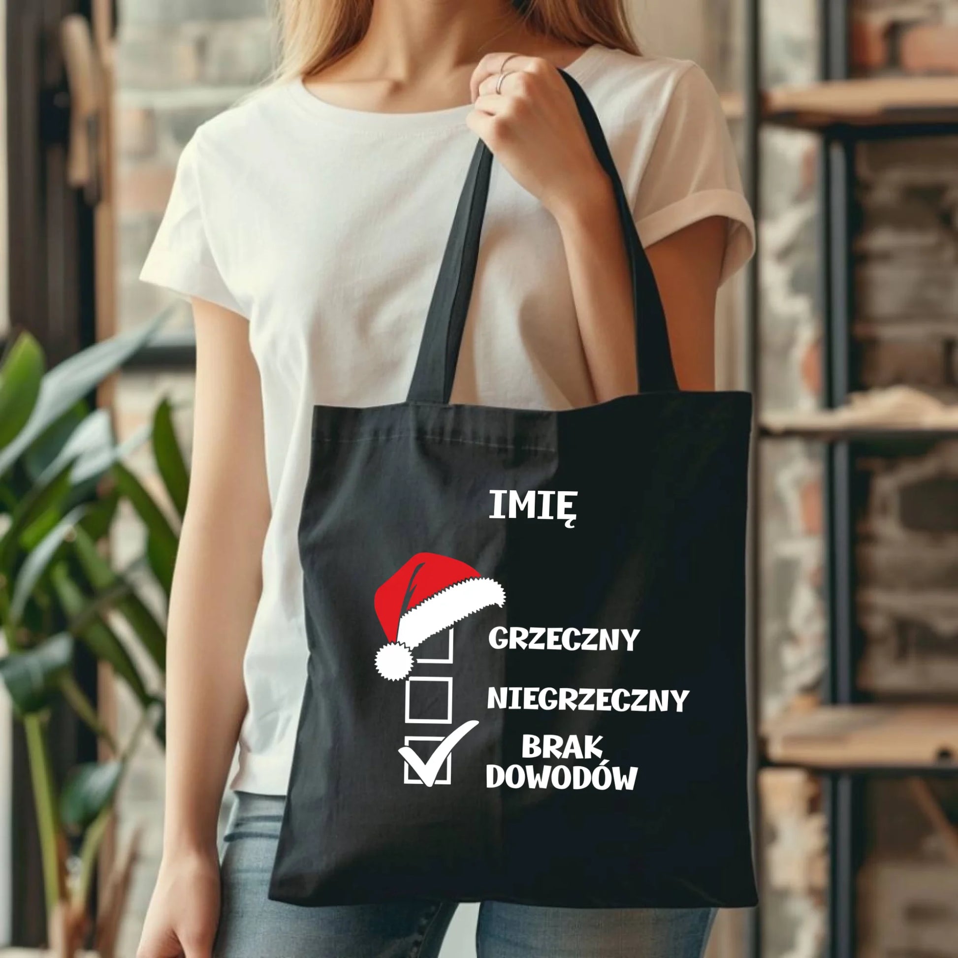 Torba świąteczna - Grzeczny niegrzeczny brak dowodów - personalizowana BN99 - StoryCups.pl