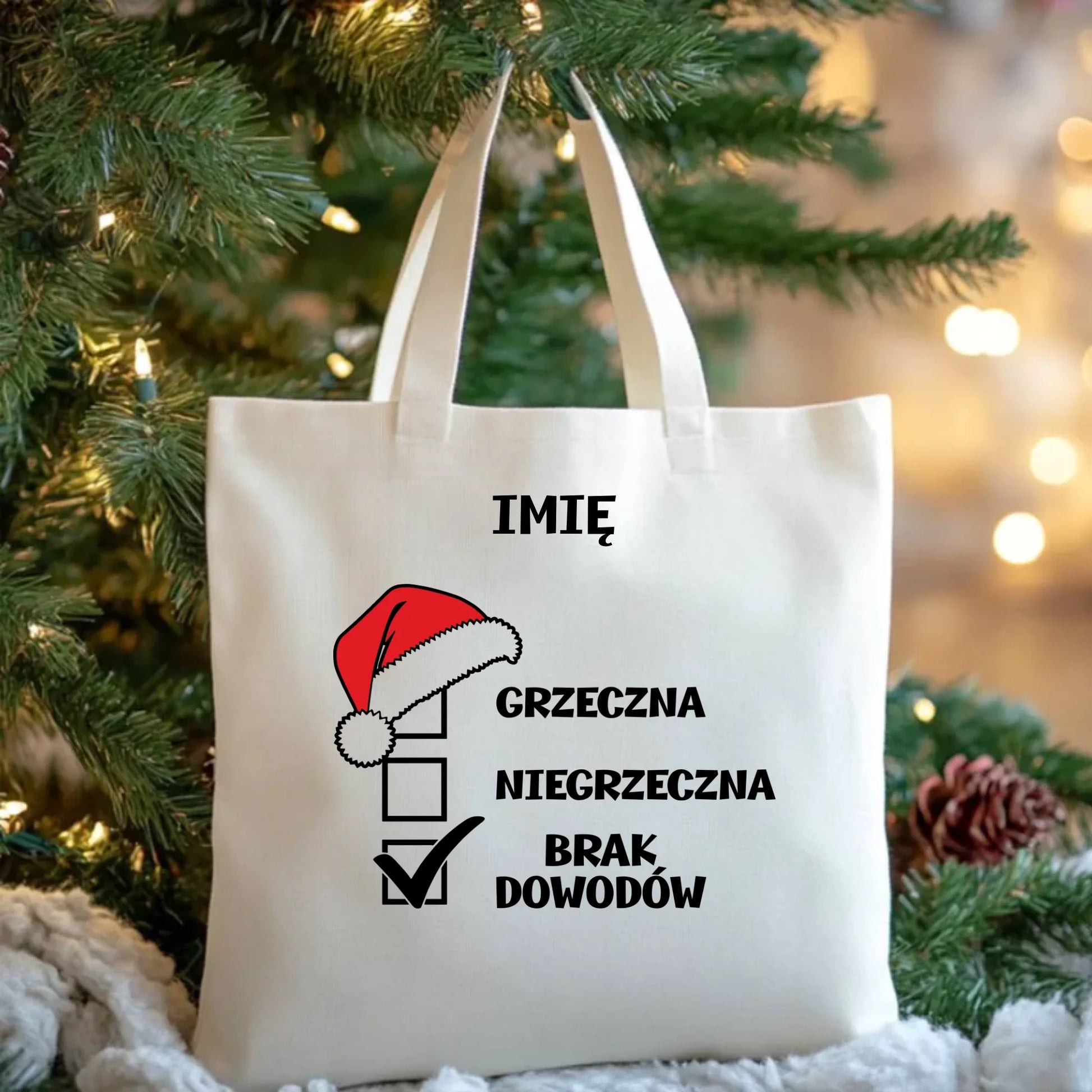 Torba świąteczna - Grzeczna niegrzeczna brak dowodów - personalizowana BN147 - StoryCups.pl