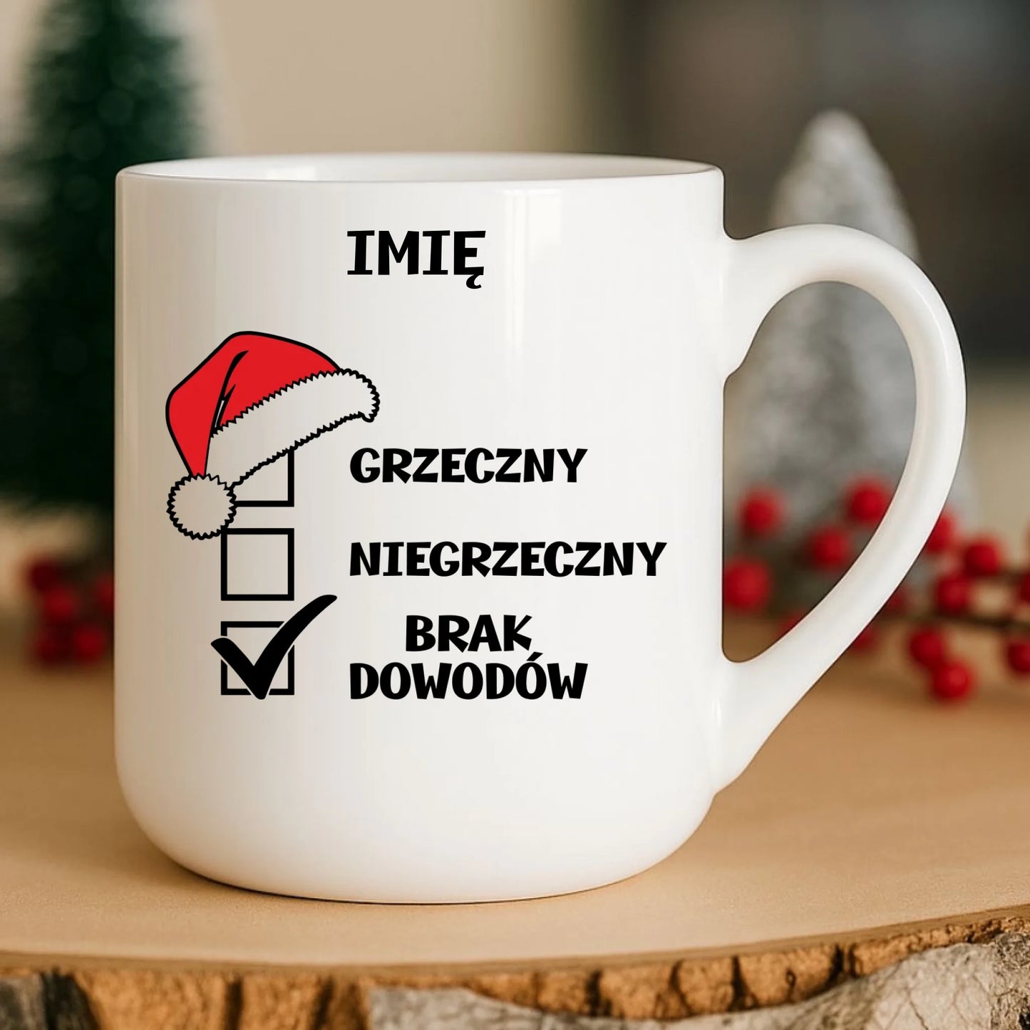 Kubek elegant świąteczny - Grzeczny niegrzeczny brak dowodów - personalizowany BN99