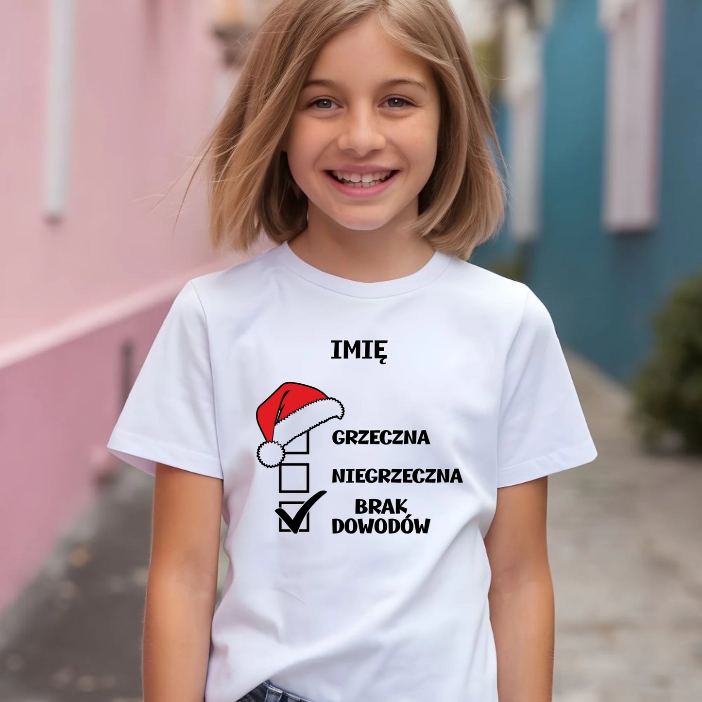 Koszulka dziecięca świąteczna - Grzeczna niegrzeczna brak dowodów - personalizowana BN147