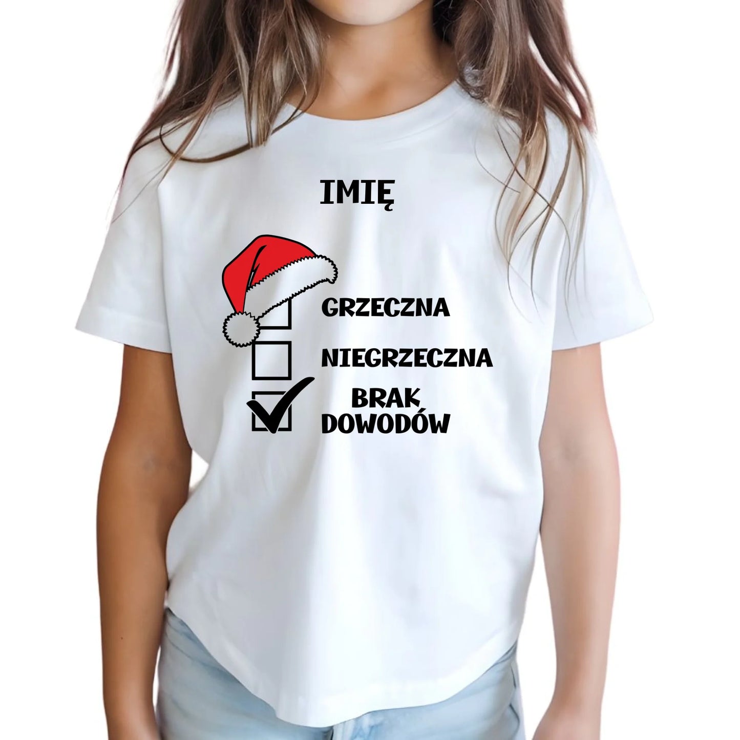 Koszulka dziecięca świąteczna - Grzeczna niegrzeczna brak dowodów - personalizowana BN147