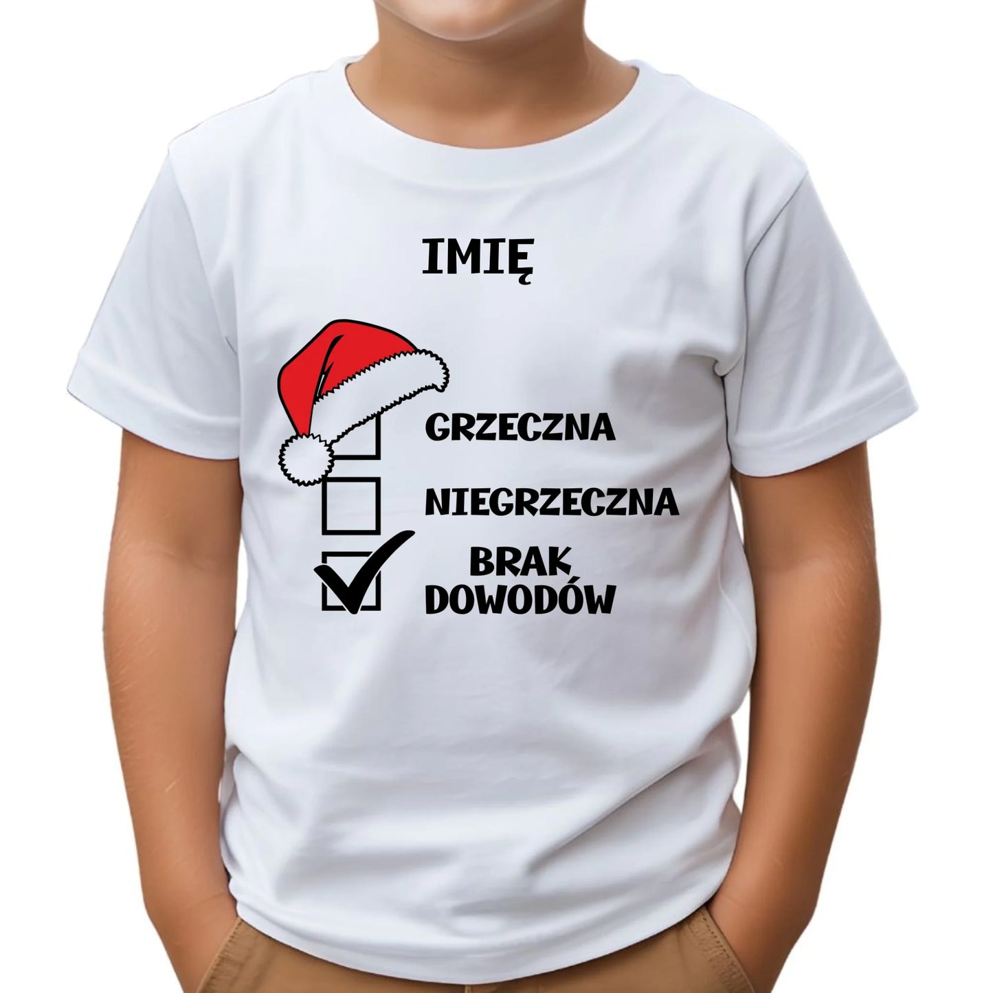 Koszulka dziecięca świąteczna dla chłopca - Grzeczny niegrzeczny brak dowodów - personalizowana BN99