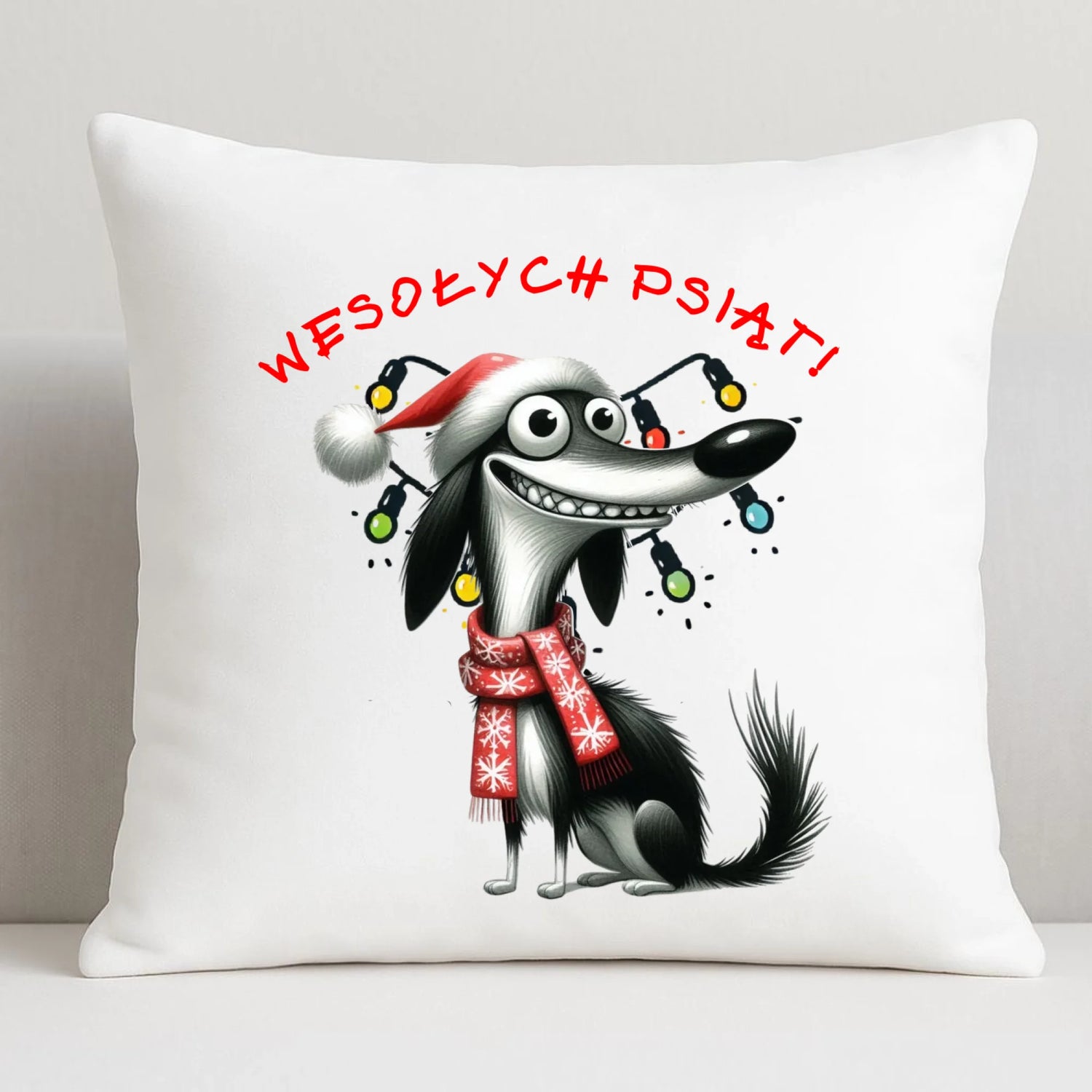Poduszka świąteczna - Pies Wesołych psiąt BN140 - StoryCups.pl