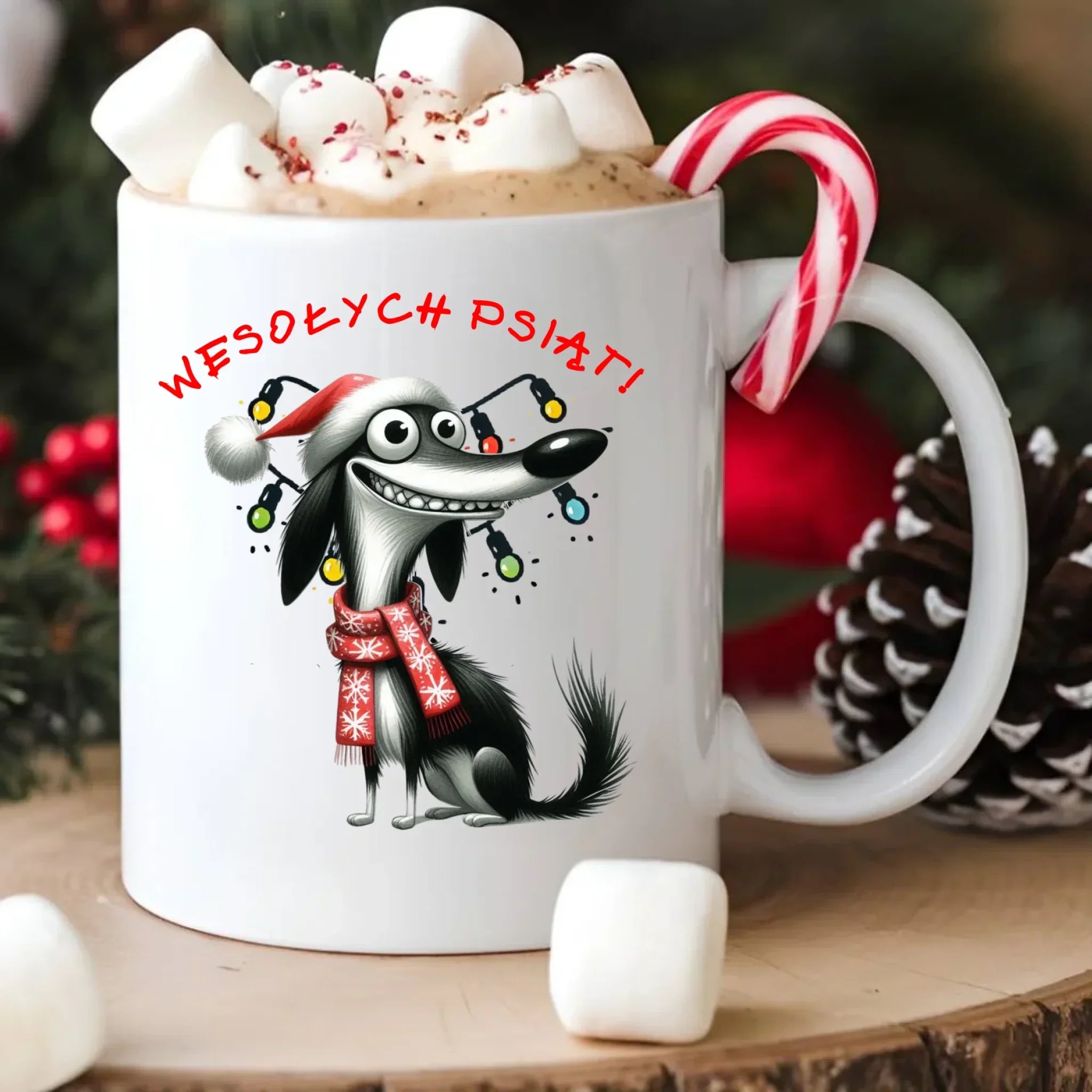 Kubek świąteczny - Pies Wesołych psiąt BN140 - StoryCups.pl