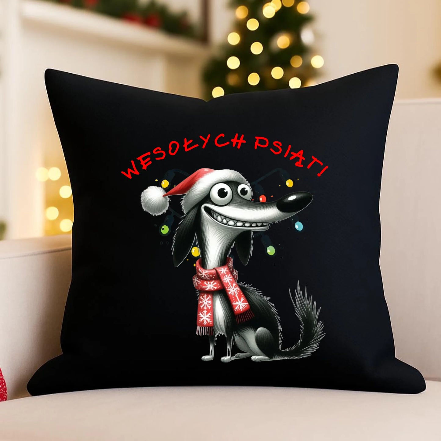 Poduszka dekoracyjna świąteczna - Pies Wesołych psiąt BN140