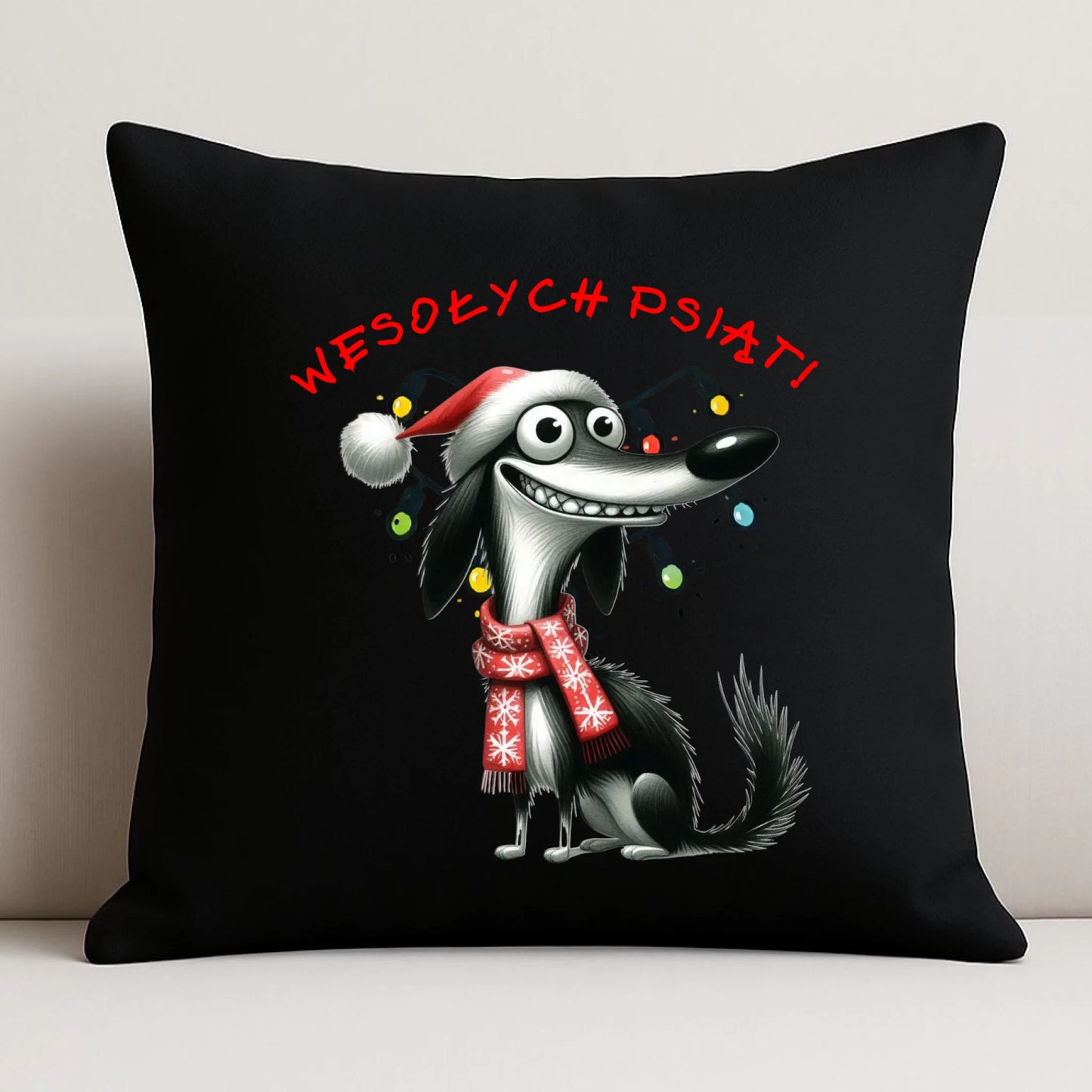 Poduszka dekoracyjna świąteczna - Pies Wesołych psiąt BN140
