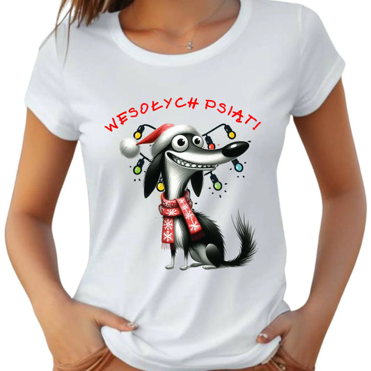 Koszulka damska świąteczna - Pies Wesołych psiąt BN140
