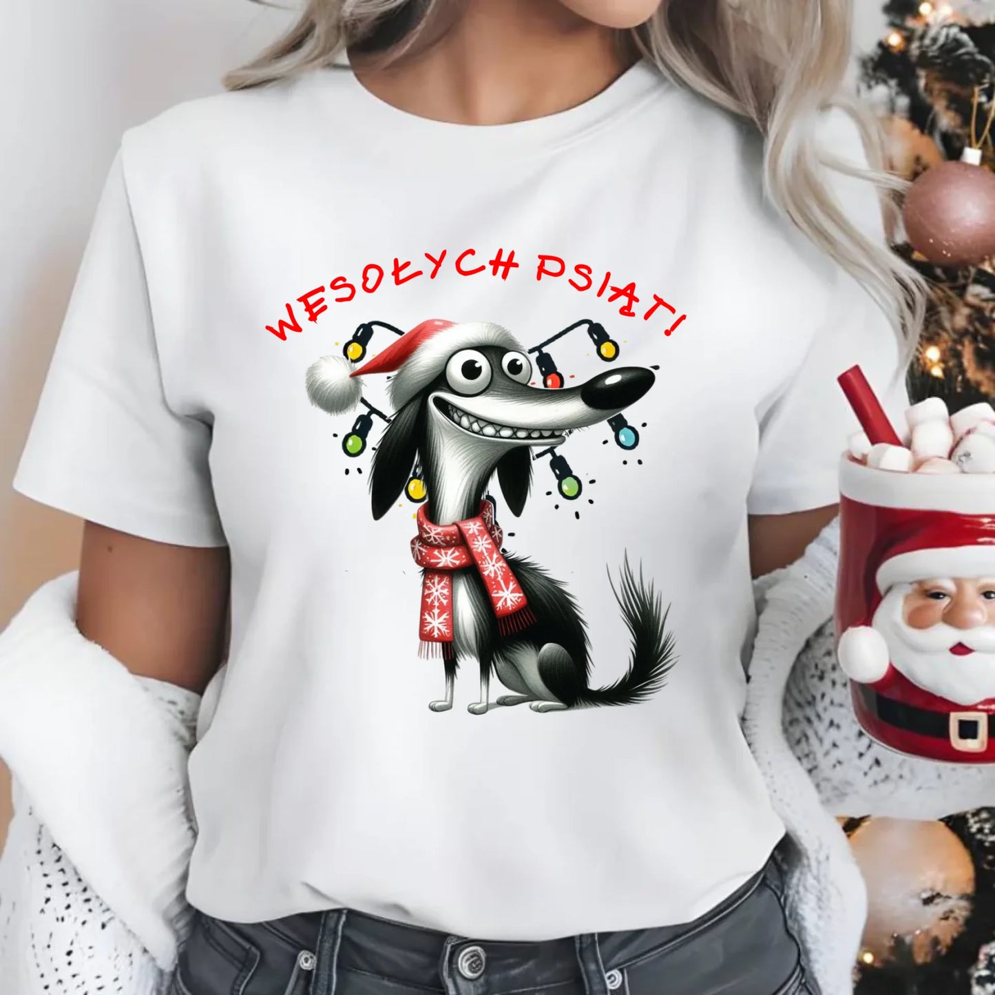 Koszulka damska świąteczna - Pies Wesołych psiąt BN140