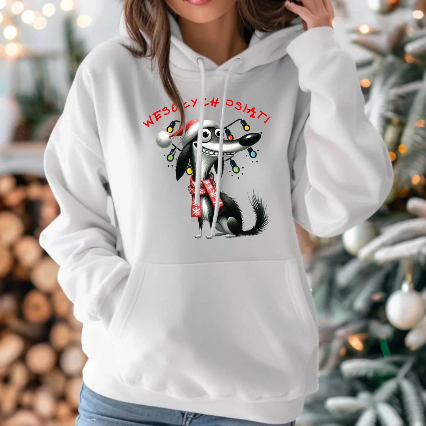 Bluza damska z kapturem świąteczna - Pies Wesołych psiąt BN140