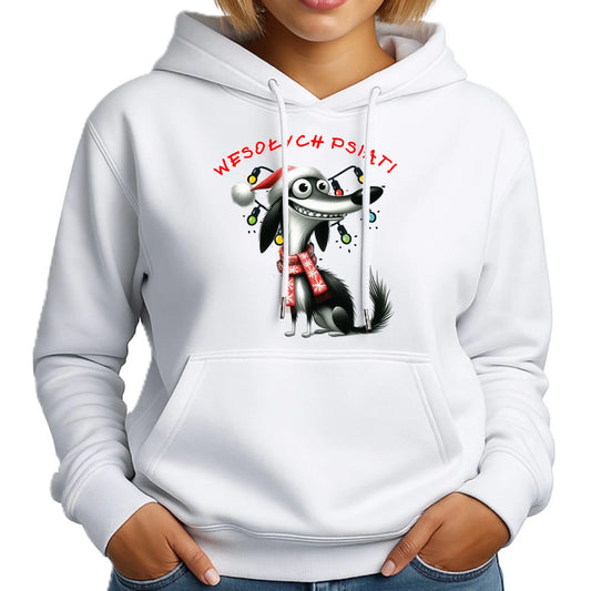 Bluza damska z kapturem świąteczna - Pies Wesołych psiąt BN140