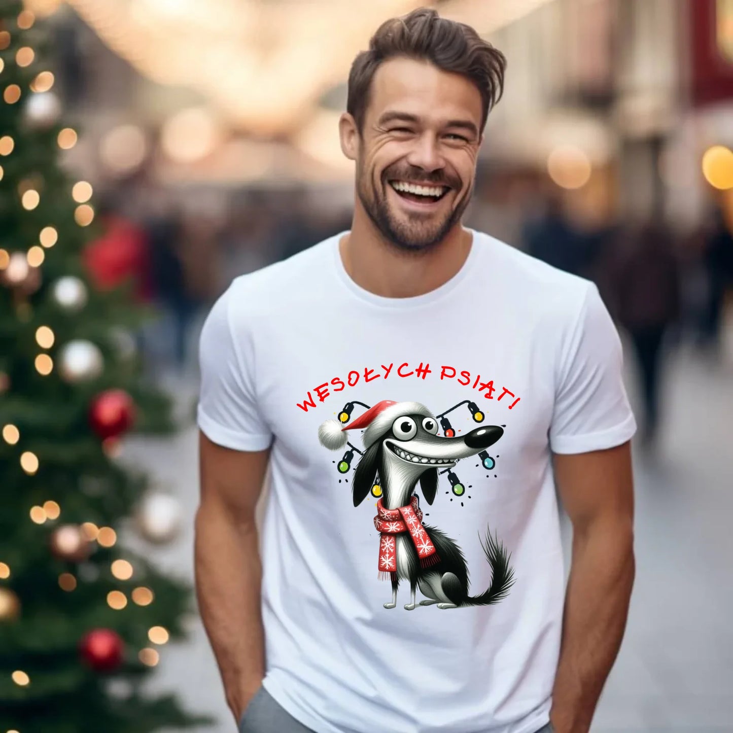 Koszulka męska świąteczna - Pies Wesołych psiąt BN140