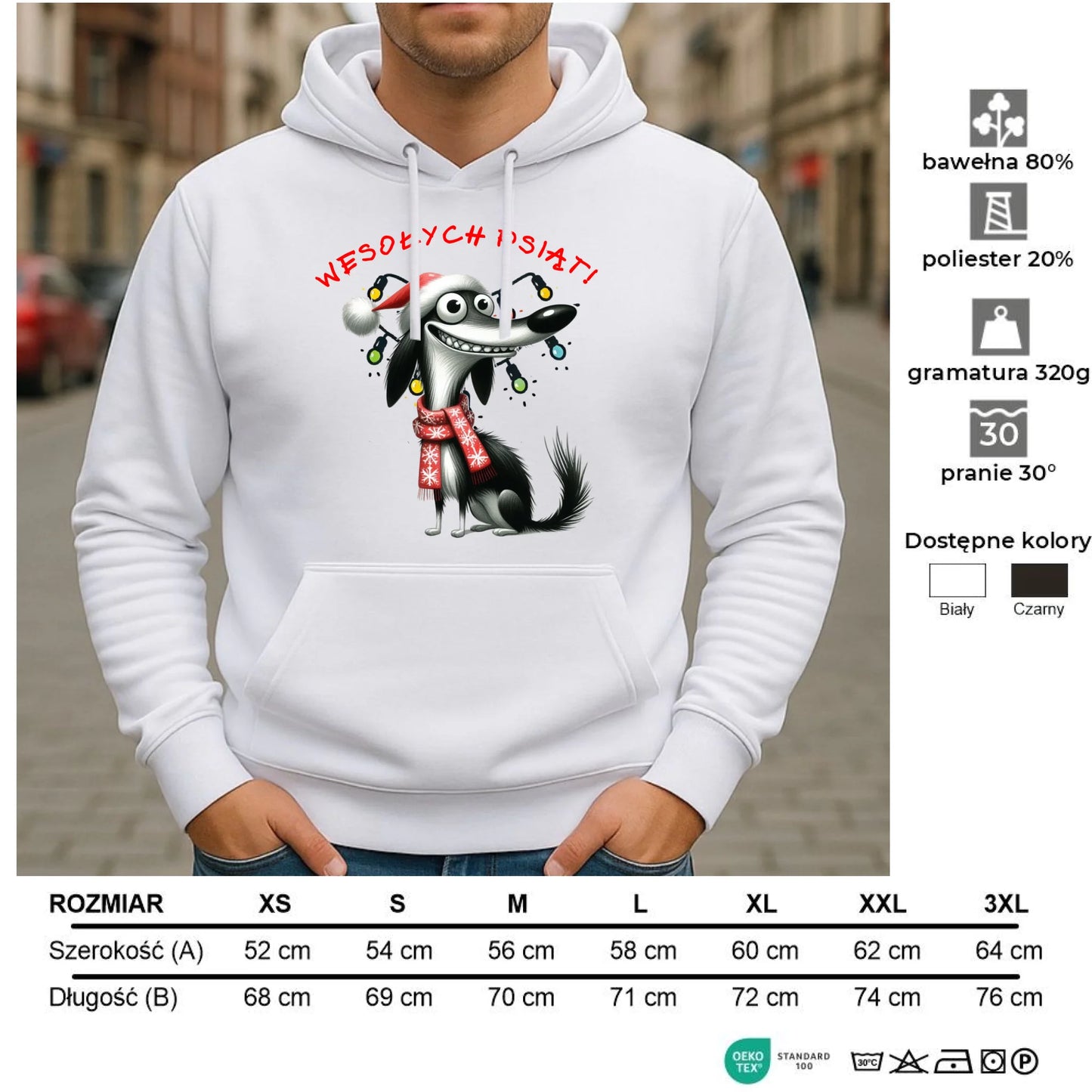 Bluza męska z kapturem świąteczna - Pies Wesołych psiąt BN140