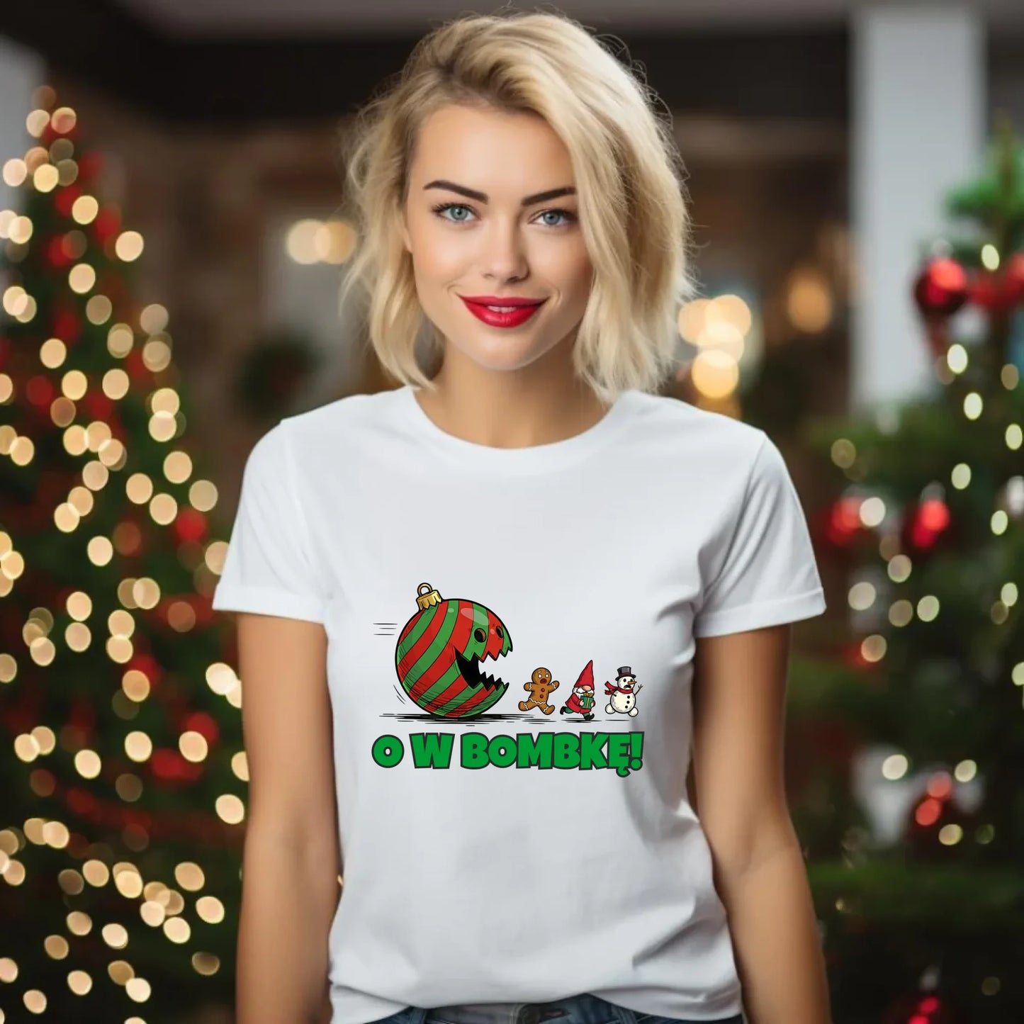 Koszulka damska świąteczna - O w bombkę BN142